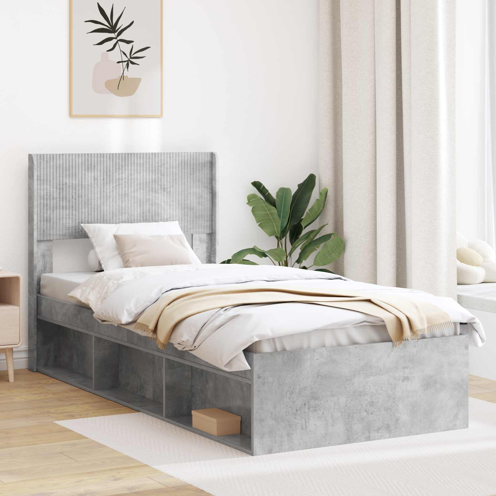 Cadre de lit avec rangement et tête de lit Gris béton - XIOS