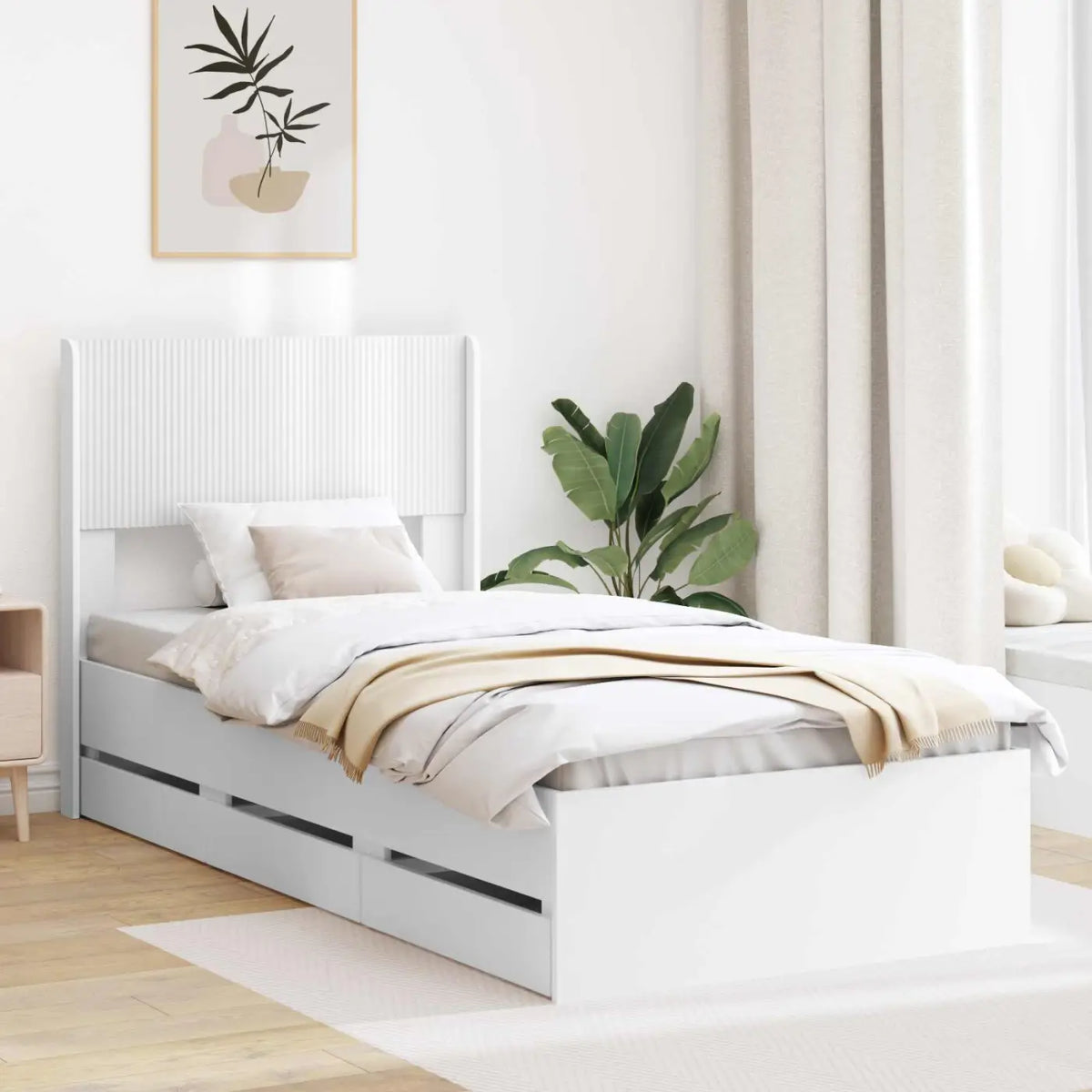 Cadre de lit avec rangement et tête de lit Blanc 75 x 190 cm - XIOS