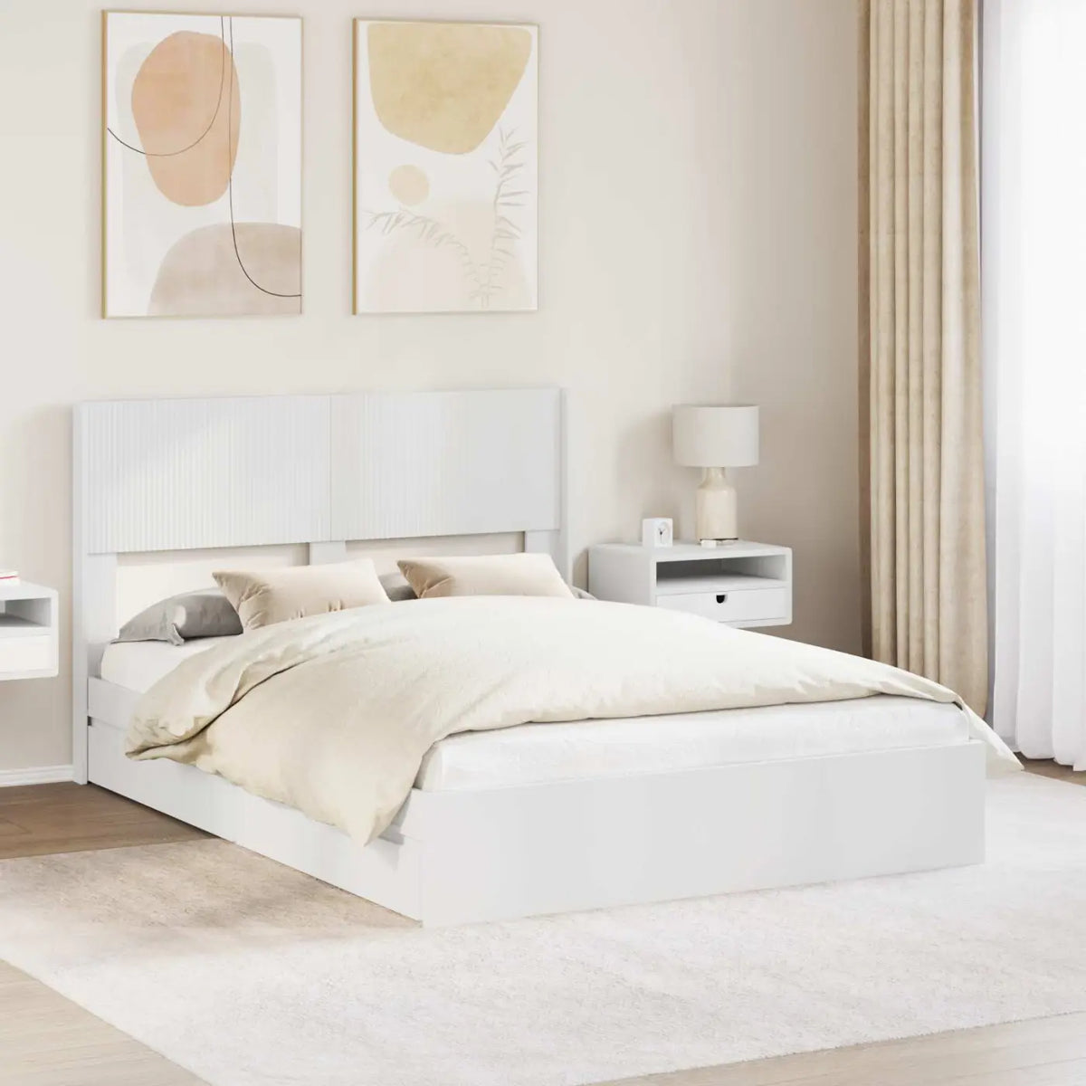 Cadre de lit avec rangement et tête de lit Blanc 140 x 200 cm - XIOS