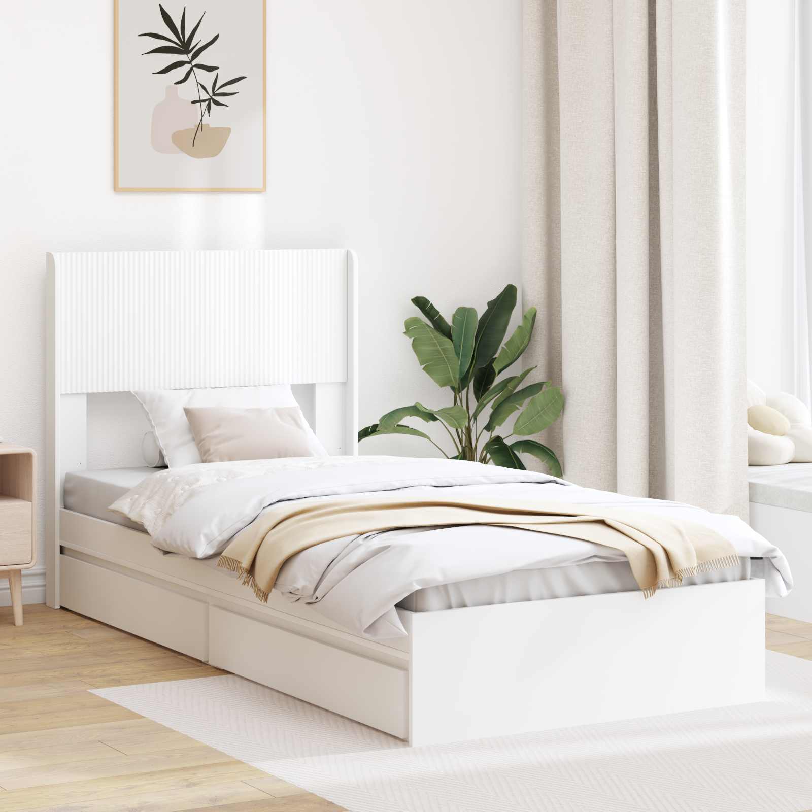 Cadre de lit avec rangement et tête de lit Blanc 75 x 190 cm - XIOS