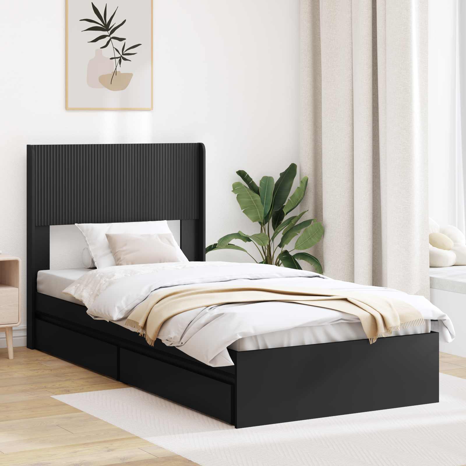 Cadre de lit avec rangement et tête de lit Noir 75 x 190 cm - XIOS