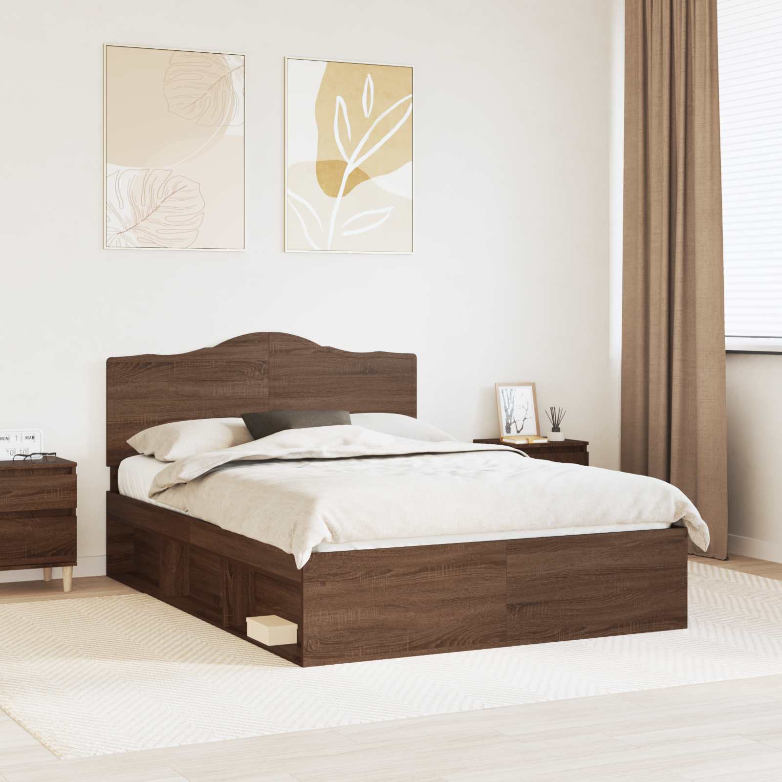 Cadre de lit Chêne brun 140 x 190 cm Pin massif - XIOS