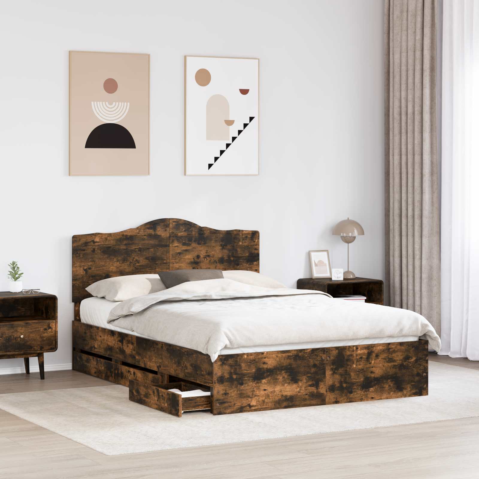 Cadre de lit Chêne Fumé 150 x 200 cm Bois Ingénierie - XIOS