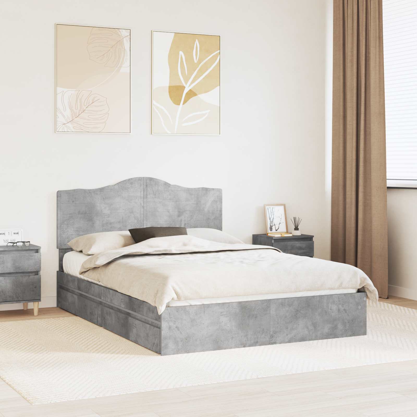 Cadre de lit Gris béton 150 x 200 cm Bois d'ingénierie - XIOS