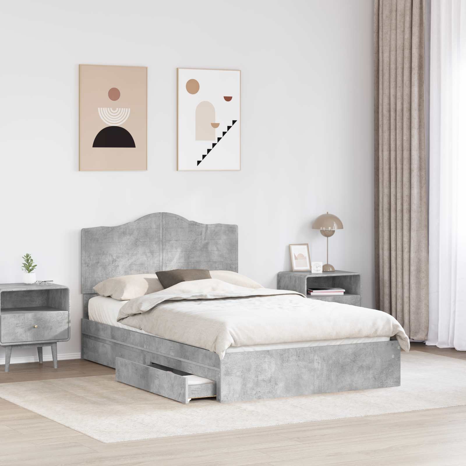 Cadre de lit Gris béton 135 x 190 cm Bois d'ingénierie - XIOS
