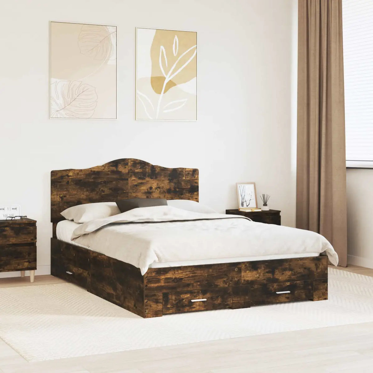 Cadre de lit Chêne fumé 140 x 200 cm Bois d’ingénierie - XIOS