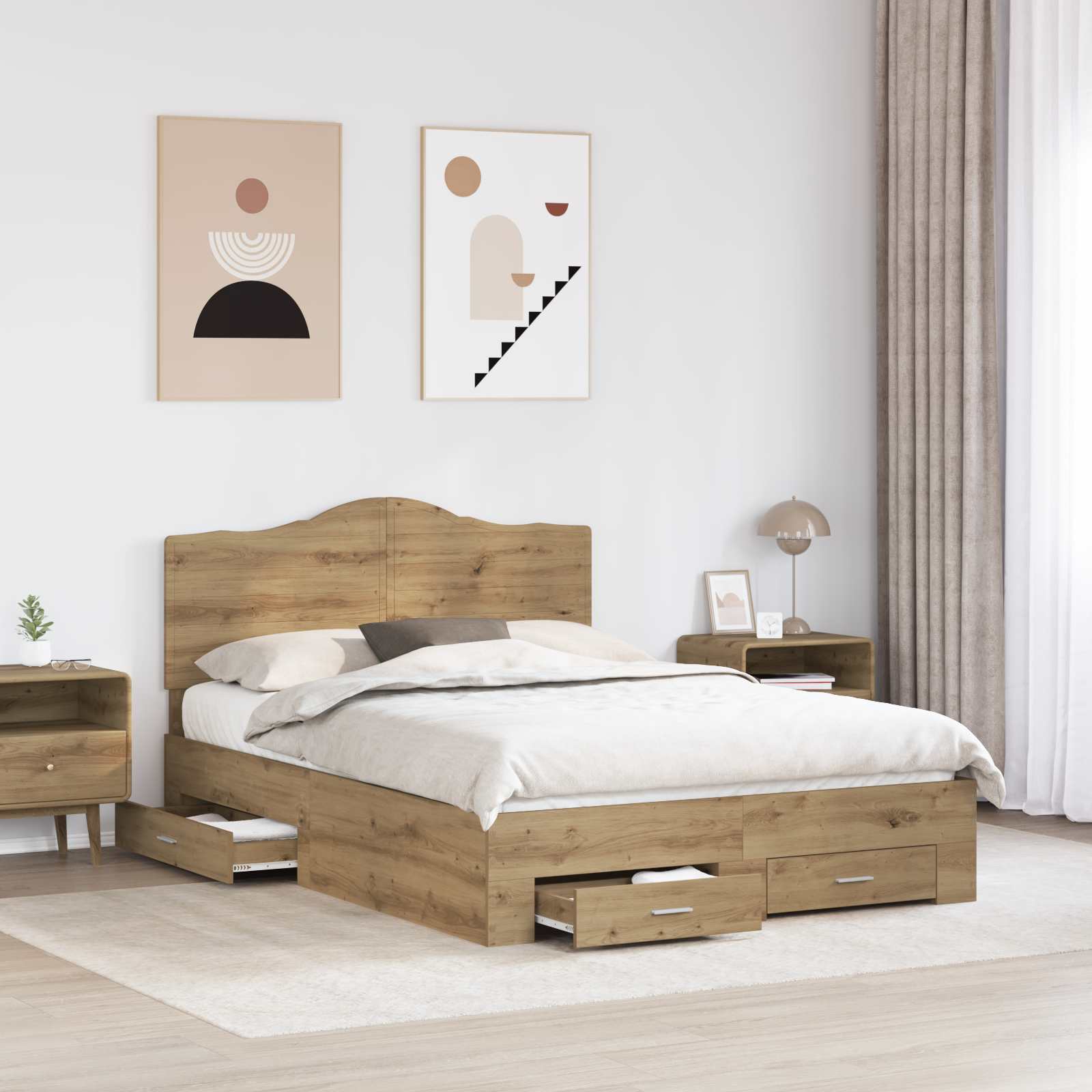 Cadre de lit Chêne artisanal 140 x 190 cm Bois d'ingénierie - XIOS