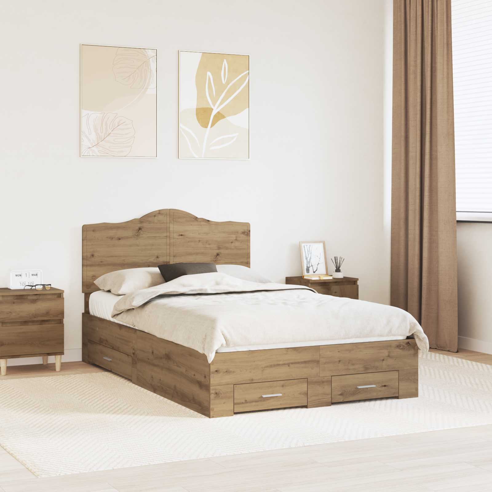 Cadre de lit Chêne artisanal 120 x 190 cm Bois d'ingénierie - XIOS