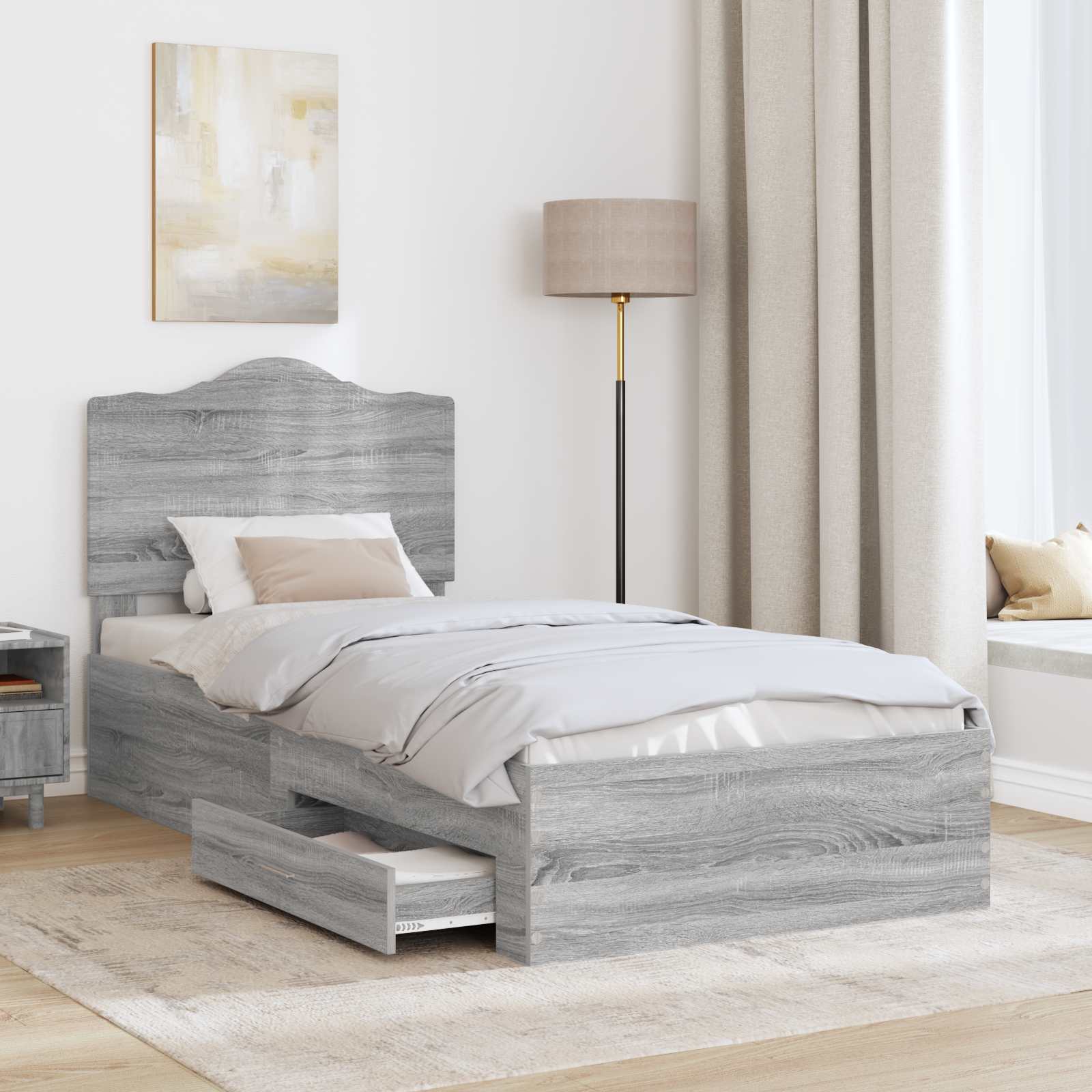 Cadre de lit Gris Sonoma 75 x 190 cm Bois d'ingénierie - XIOS