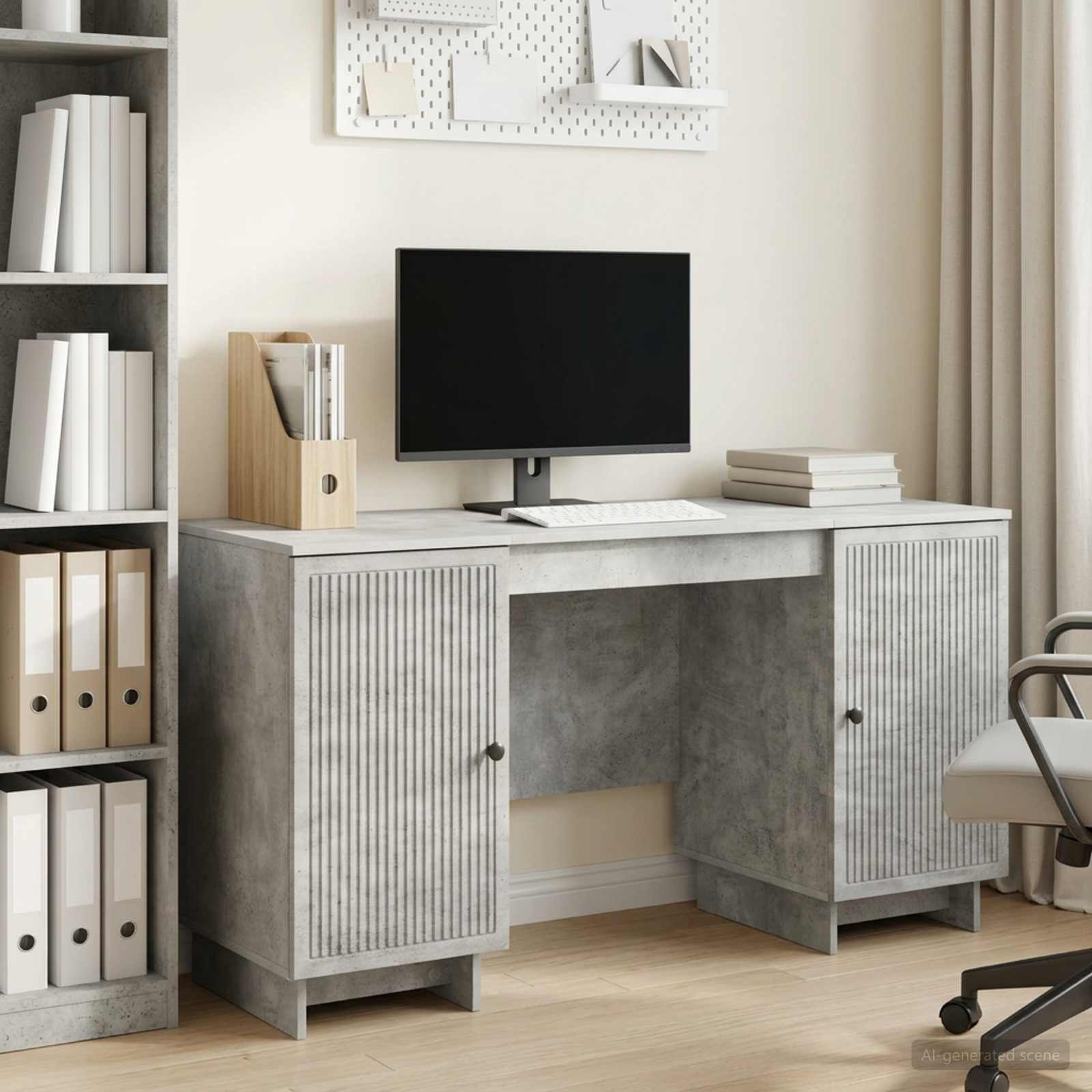 Bureau Gris béton Bois d'ingénierie 142,5 x 50 x 75 cm