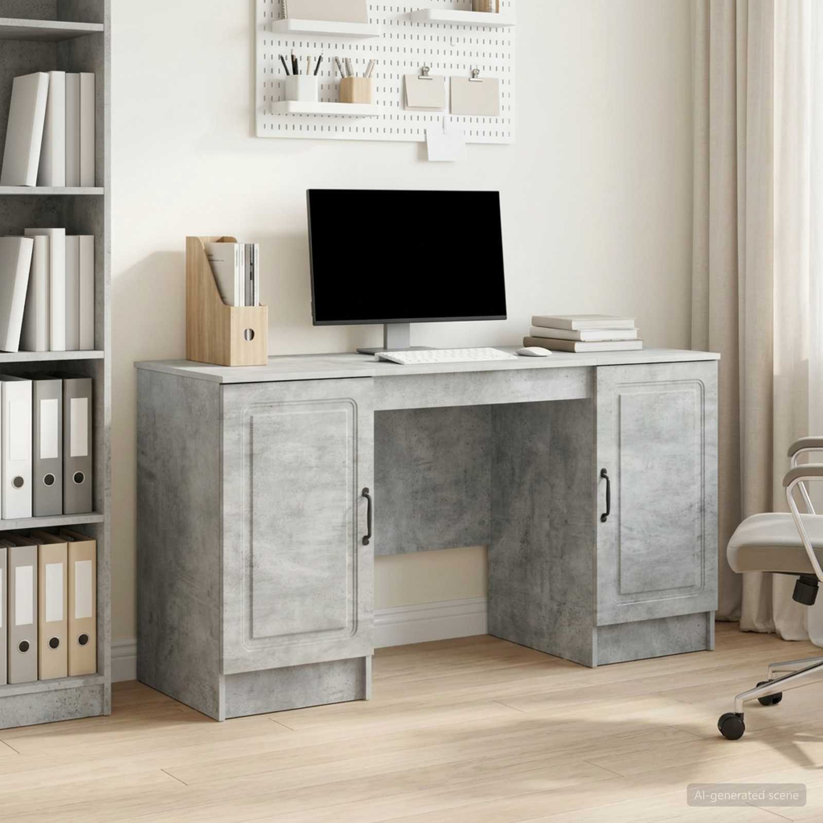 Bureau Gris béton 142,5 x 50 x 75 cm Bois d'ingénierie