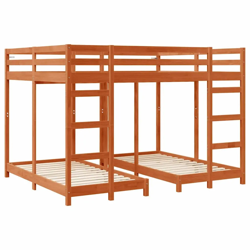 Cadre de lit superposé triple Marron cire 160 x 200 cm - XIOS