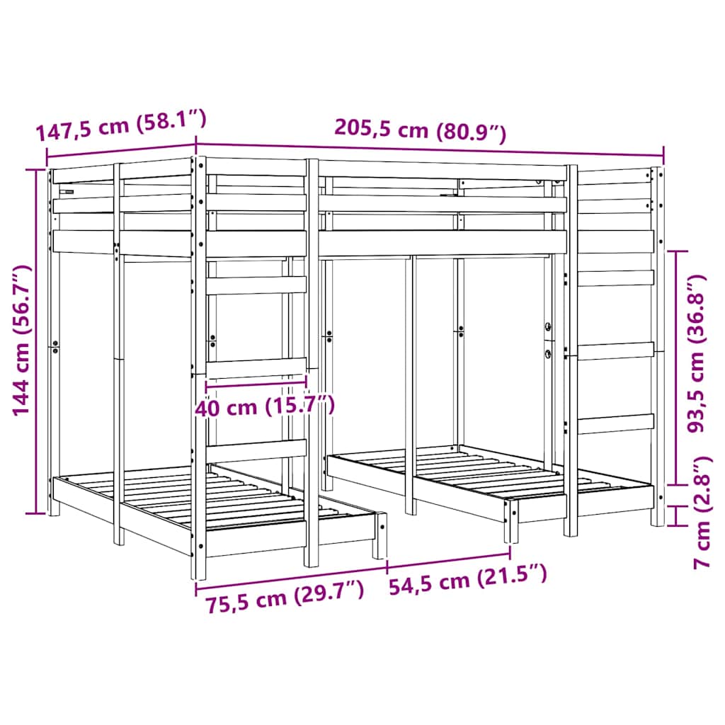 Lit Superposé Marron cire 140 x 200 cm Pin massif - XIOS