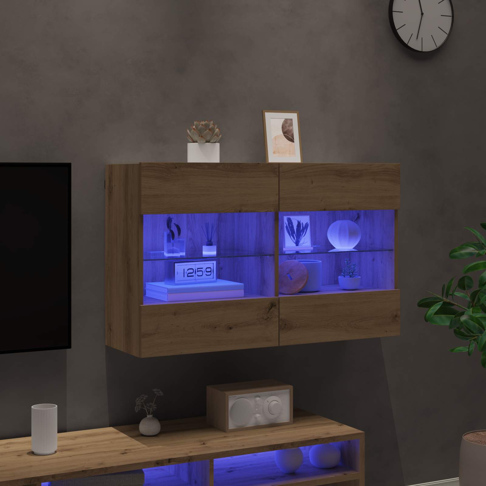 Meuble TV mural Chêne artisanal 98,5 x 30 x 60,5 cm - XIOS