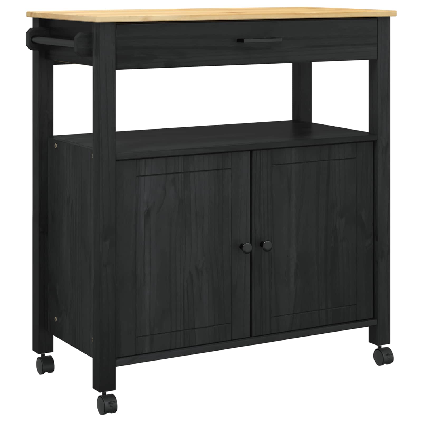 Chariot de cuisine Noir 88,5 x 40 x 48 cm Bois de Pin Massif - XIOS