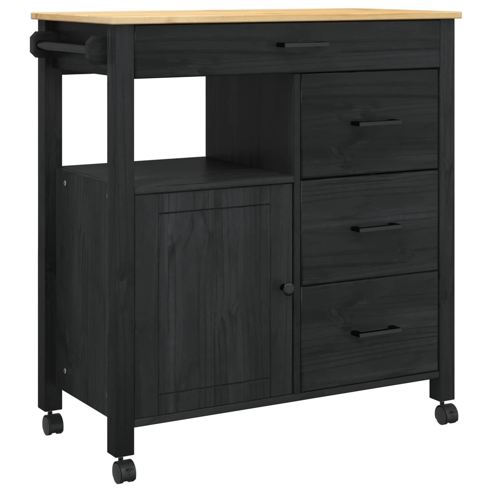 Chariot de cuisine Noir 88,5 x 40 x 84 cm Bois de Pin Massif - XIOS