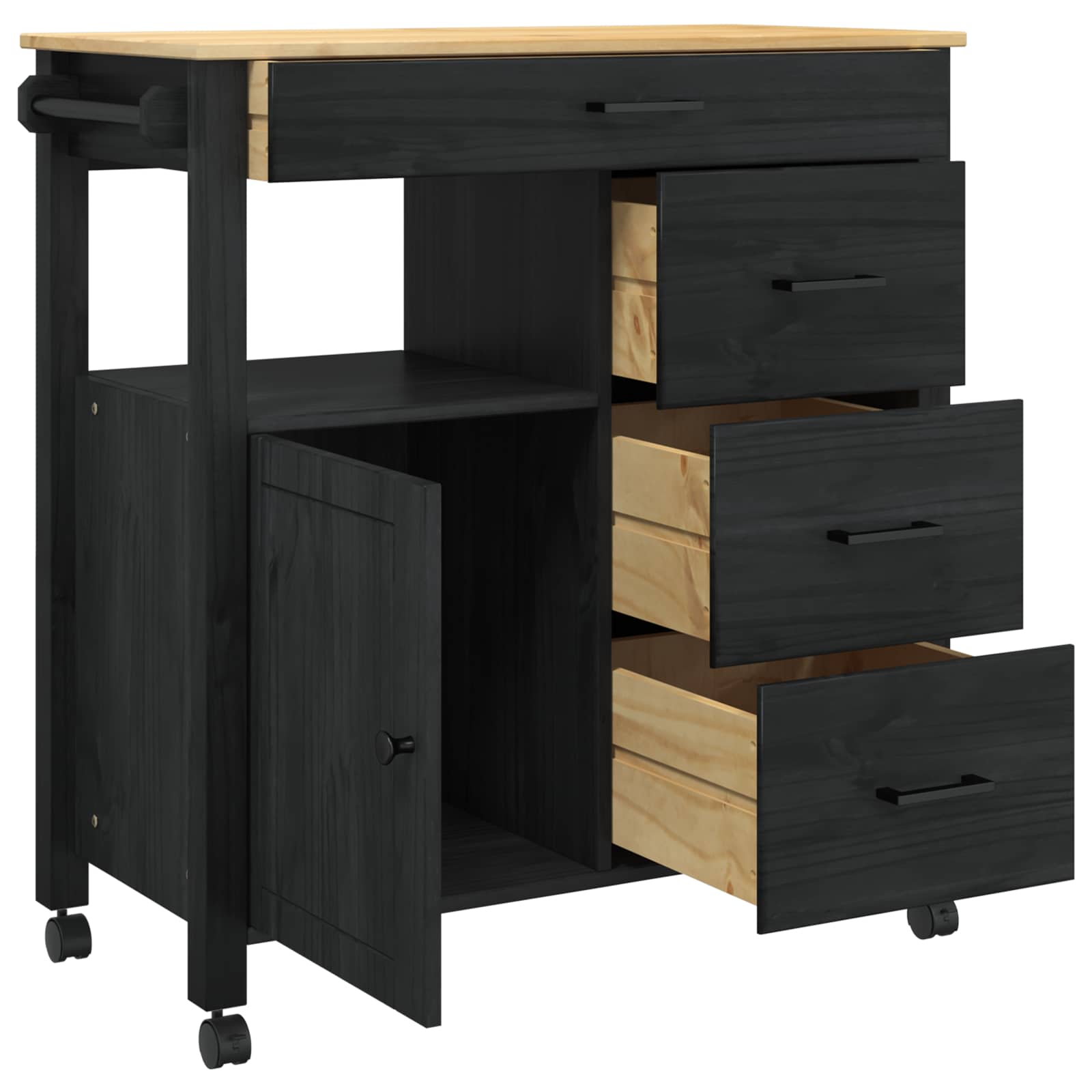 Chariot de cuisine Noir 88,5 x 40 x 84 cm Bois de Pin Massif - XIOS