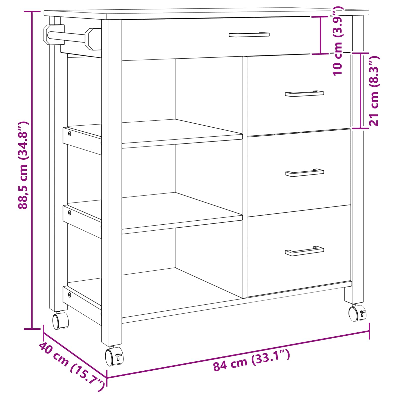 Chariot de cuisine Noir 84 x 40 x 88,5 cm - XIOS
