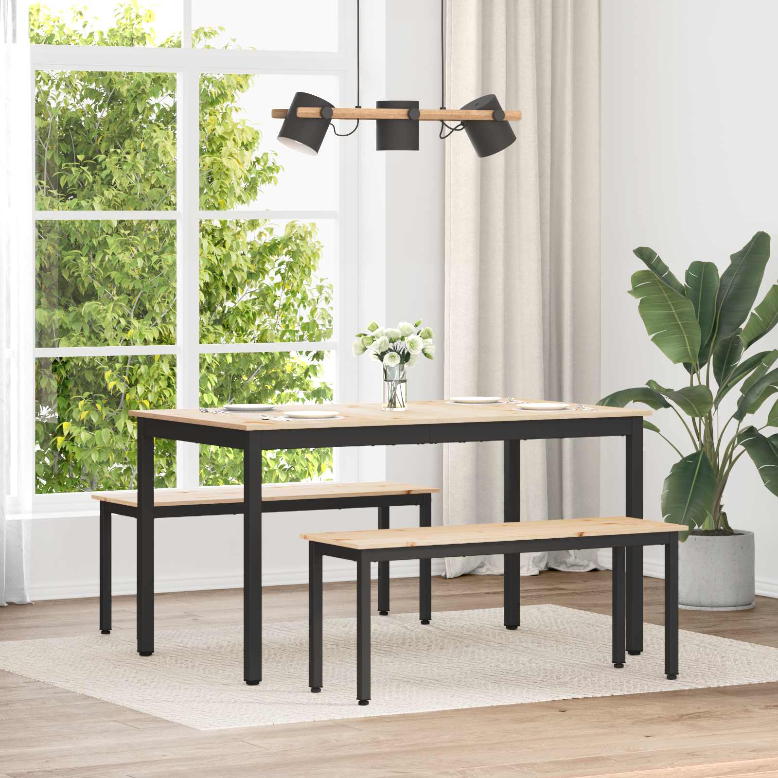 banc Naturel 110 x 35 x 45 cm Bois de pin massif - XIOS