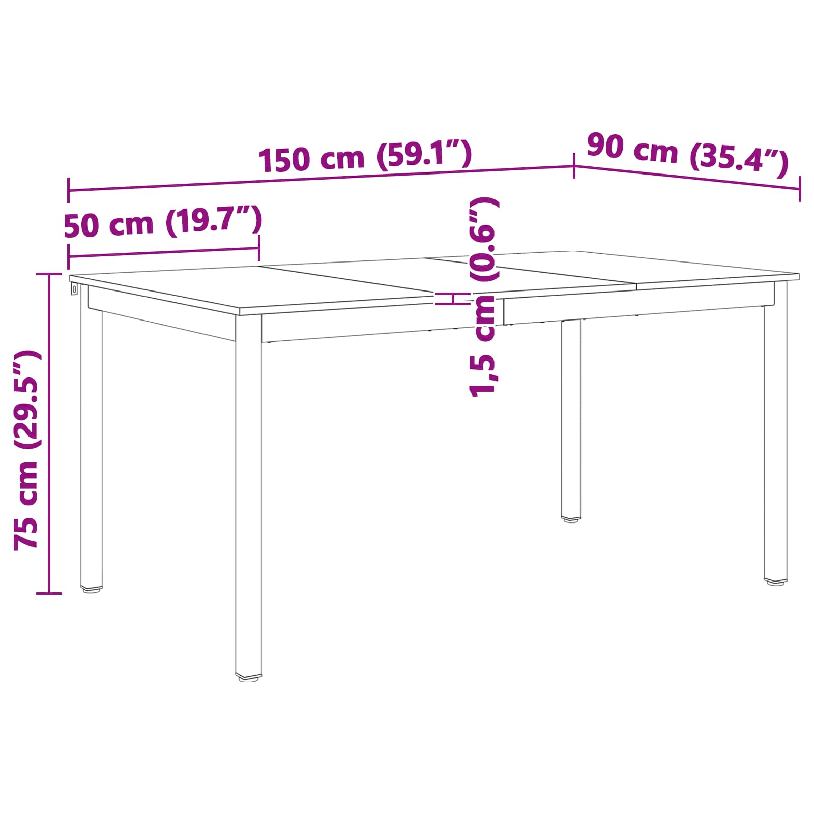 Table de salle à manger / Table de repas Blanc 150 x 90 x 75 cm - XIOS