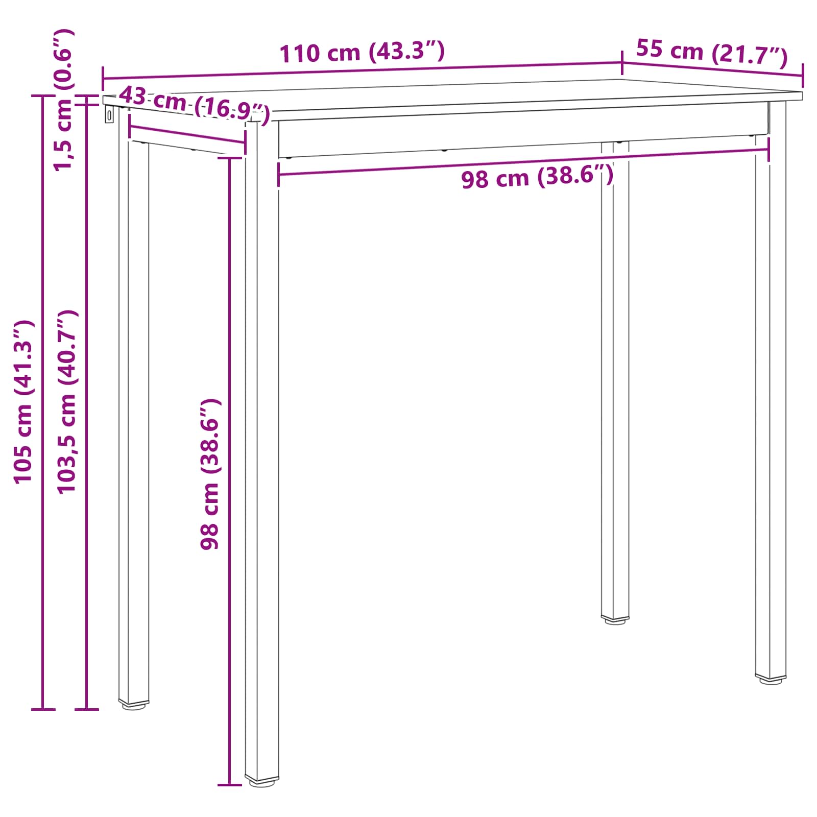 Table de bar Naturel 110 x 55 x 105 cm Bois de pin massif - XIOS