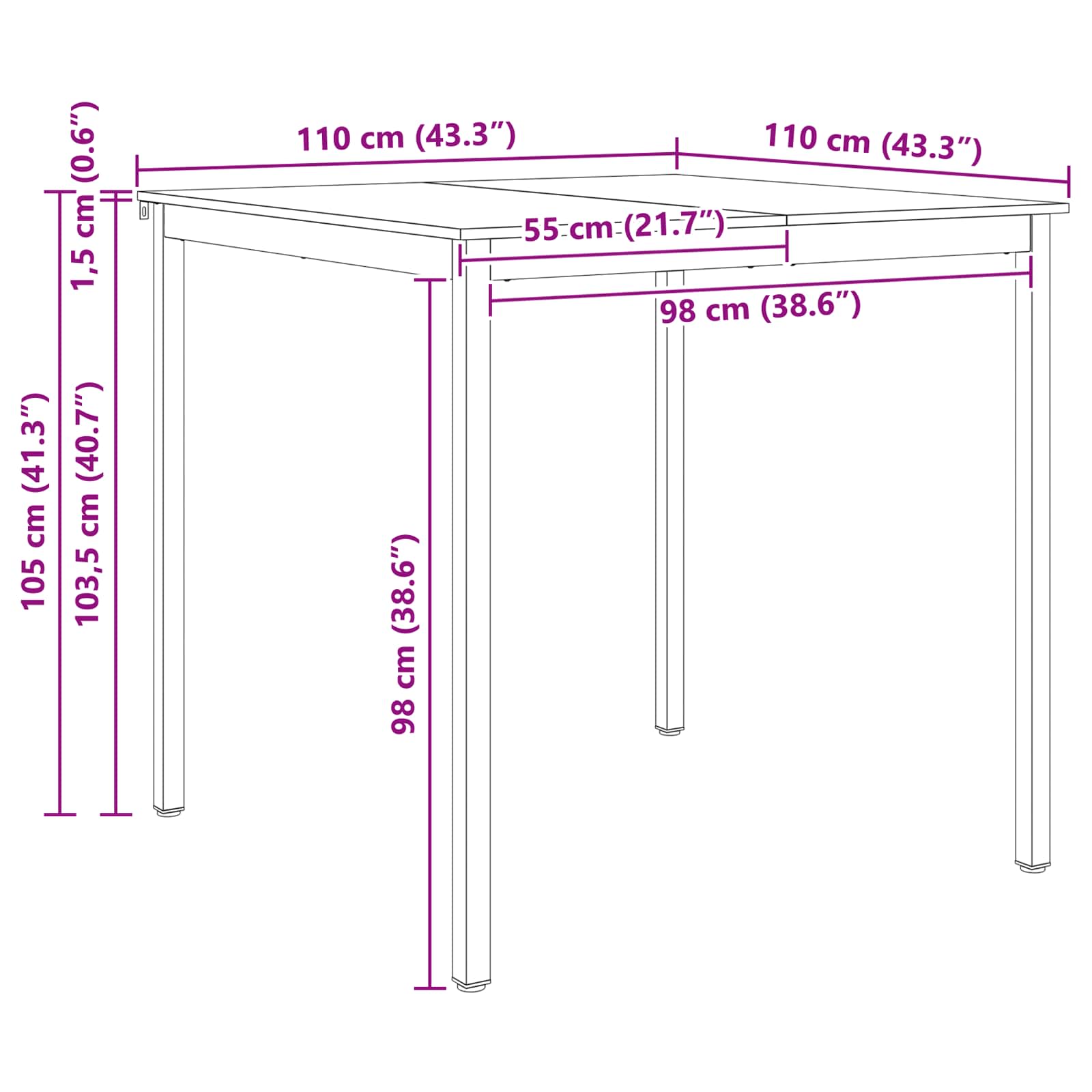 Table de bar Blanc 110 x 55 x 105 cm Bois de pin massif - XIOS