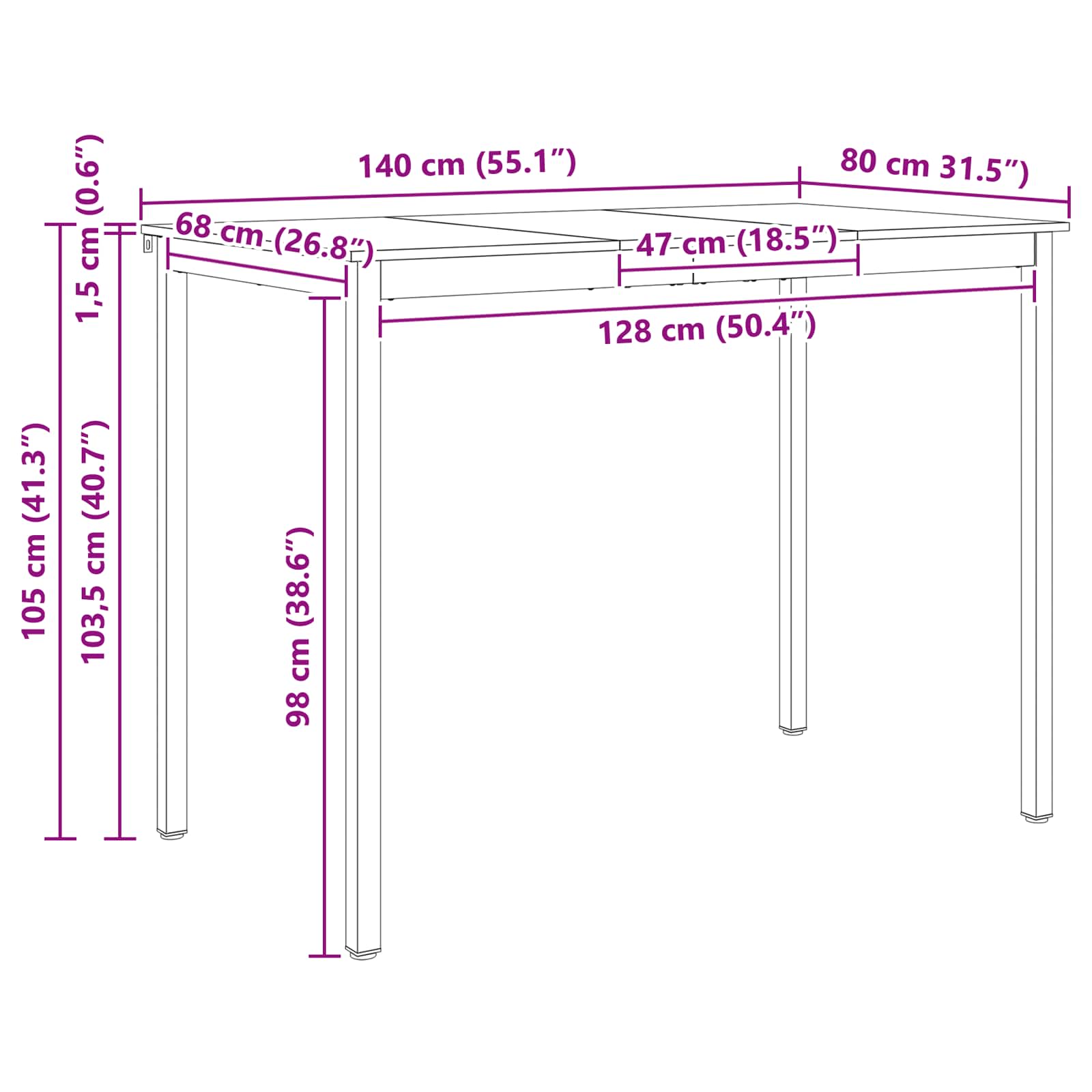 Table de bar Blanc 110 x 55 x 105 cm Bois de pin massif - XIOS