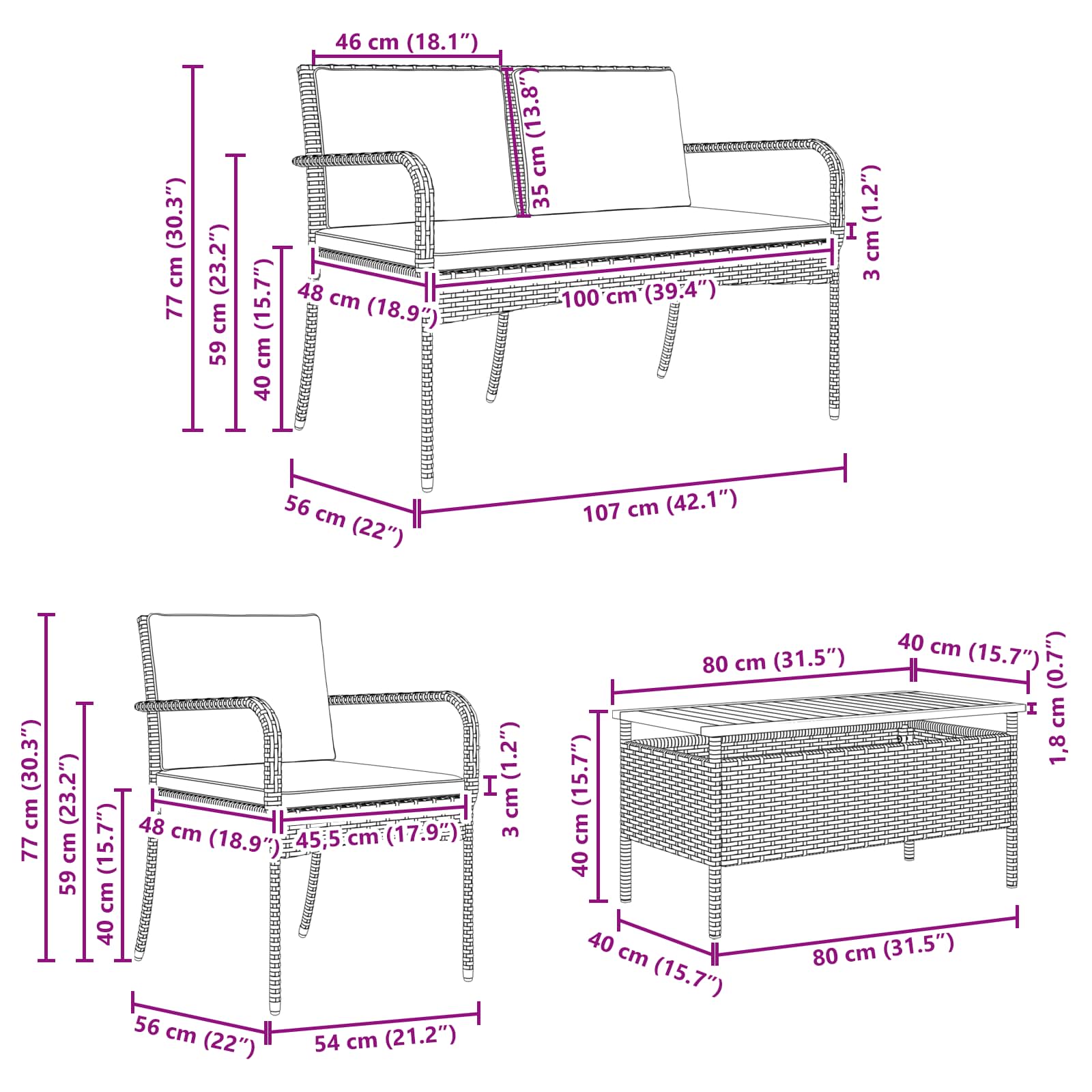 Ensemble de jardin avec coussin acier - XIOS