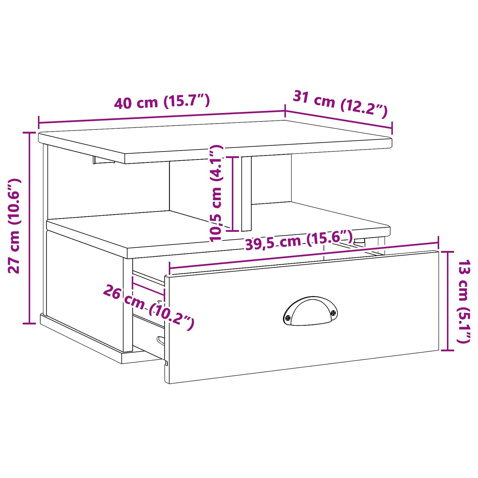 Cabinet de chevet Blanc 40 x 31 x 27 cm Bois de Pin Massif - XIOS
