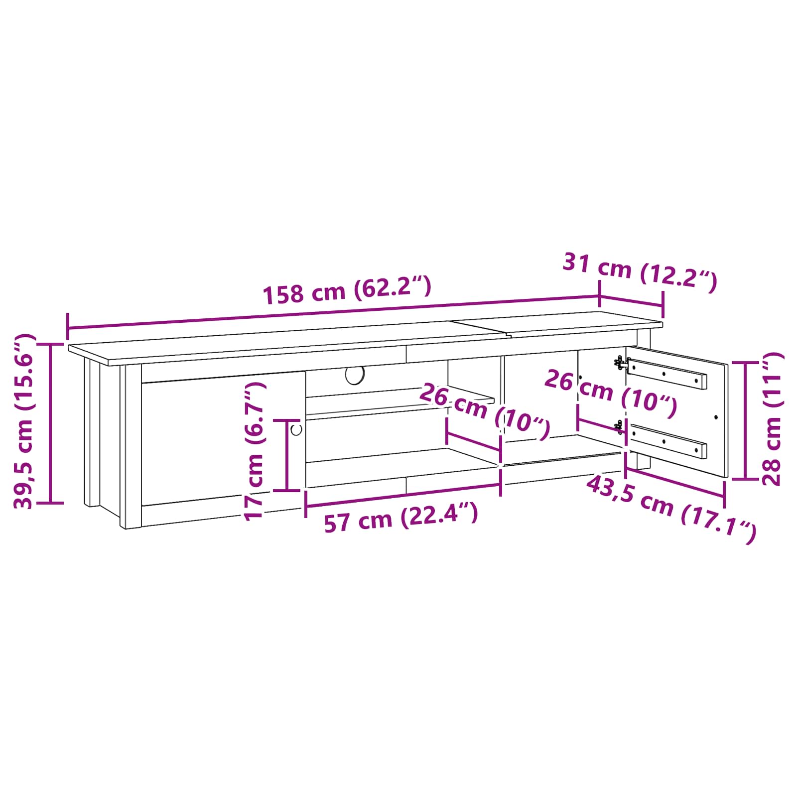 Support pour TV HILL Marron miel 158 x 40 x 39,5 cm Pin massif - XIOS