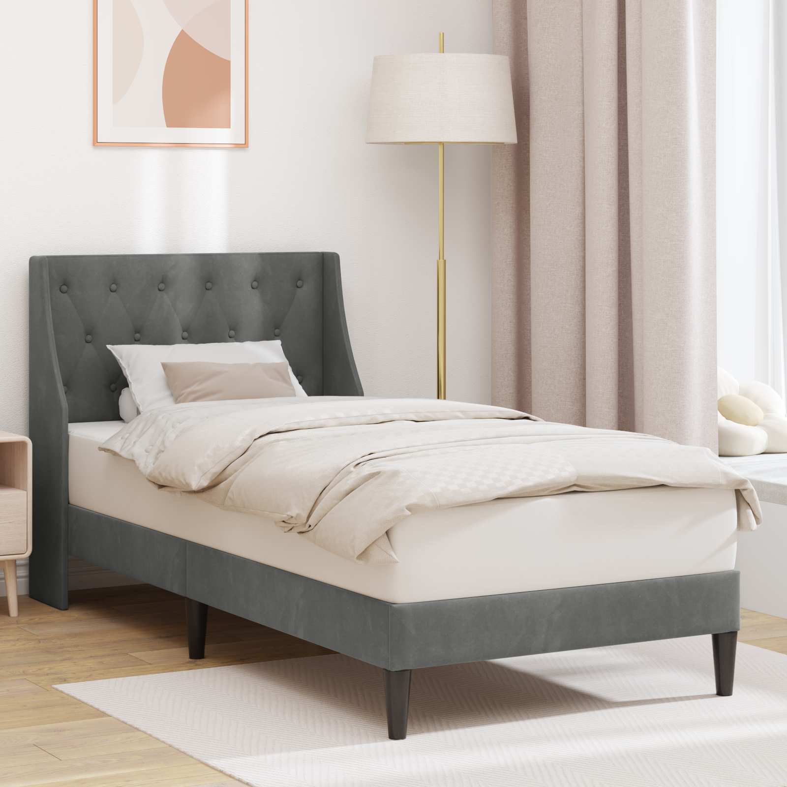 Cadre de lit avec tête de lit Gris foncé 90 x 190 cm Velours - XIOS