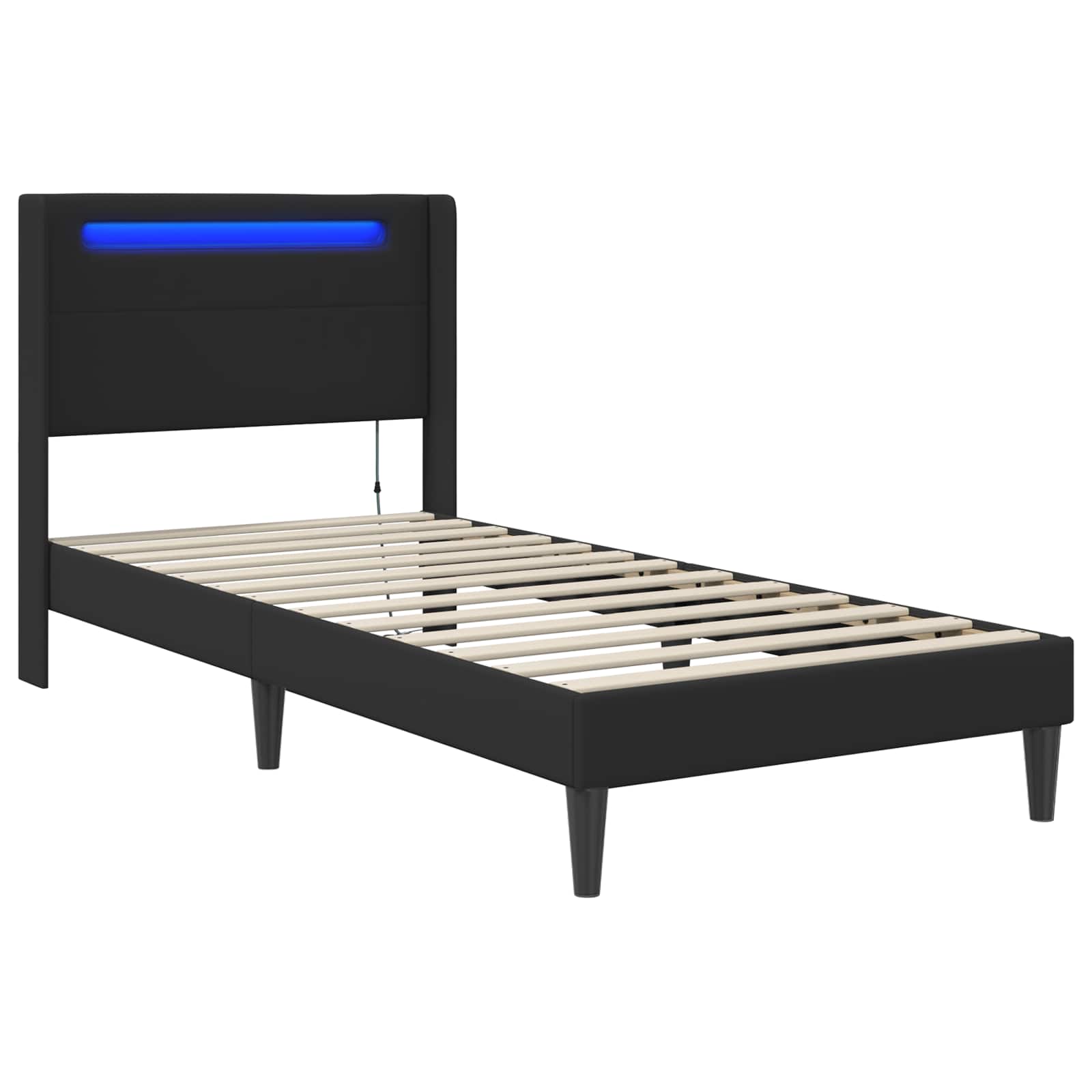 Cadre de lit avec bandes LED Noir 90 x 190 cm Simili cuir - XIOS