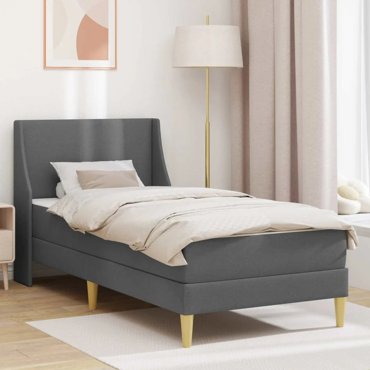 Cadre de lit avec matelas Gris foncé 90 x 200 cm Polyester - XIOS