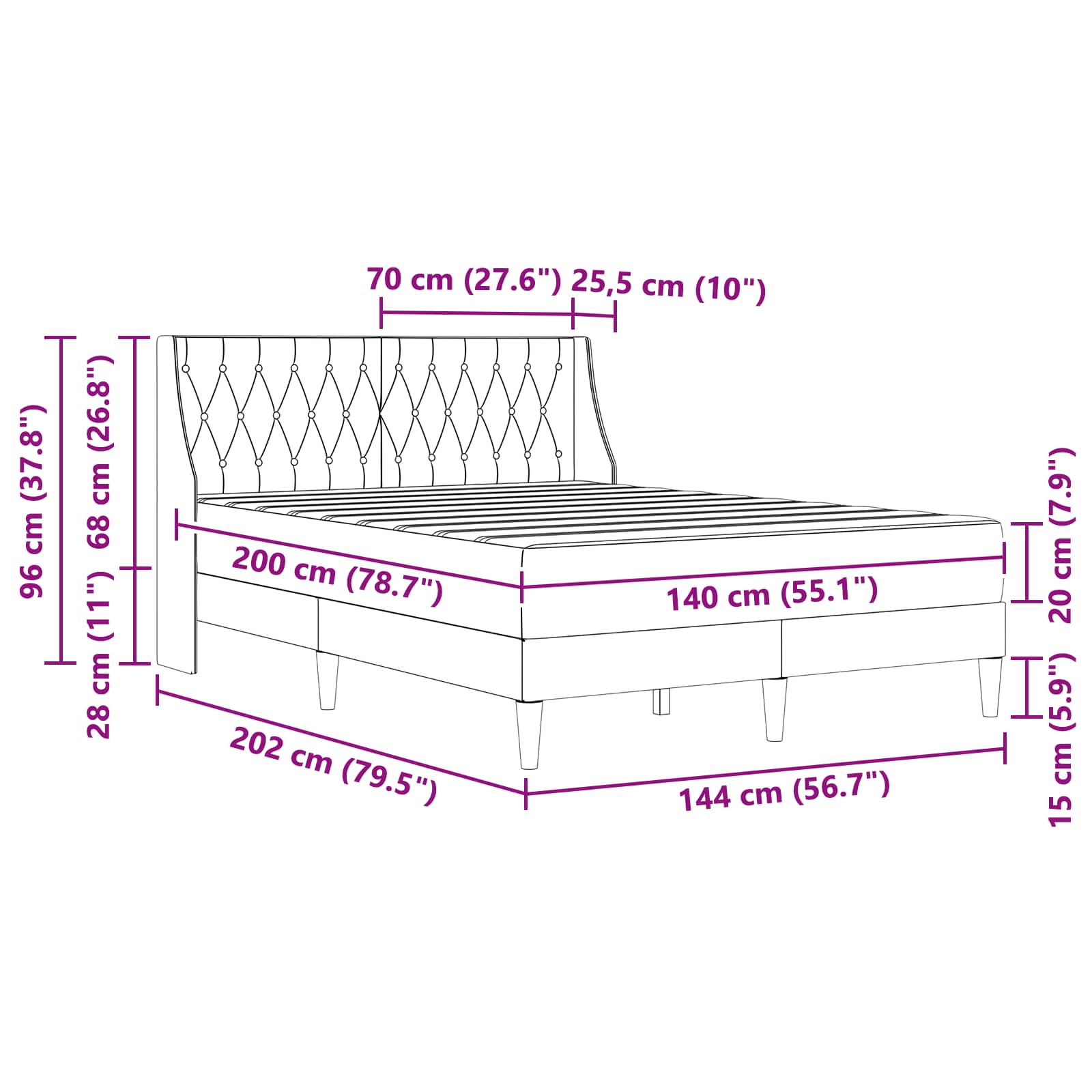 Cadre de lit avec matelas Bleu 140 x 200 cm Velours - XIOS
