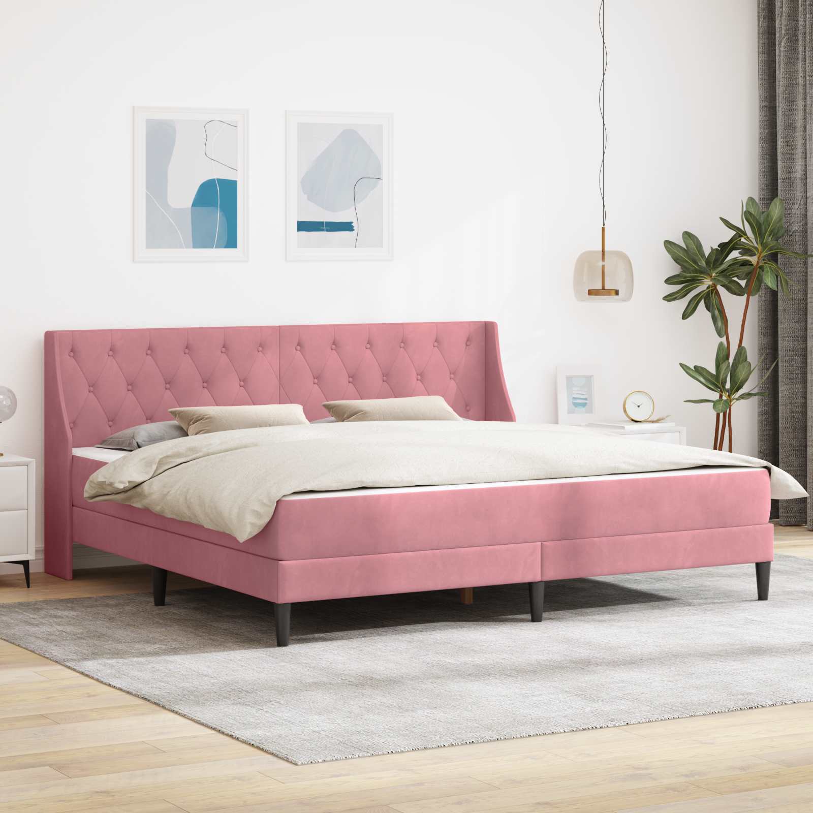 Cadre de lit avec matelas Rose 200 x 200 cm Velours - XIOS