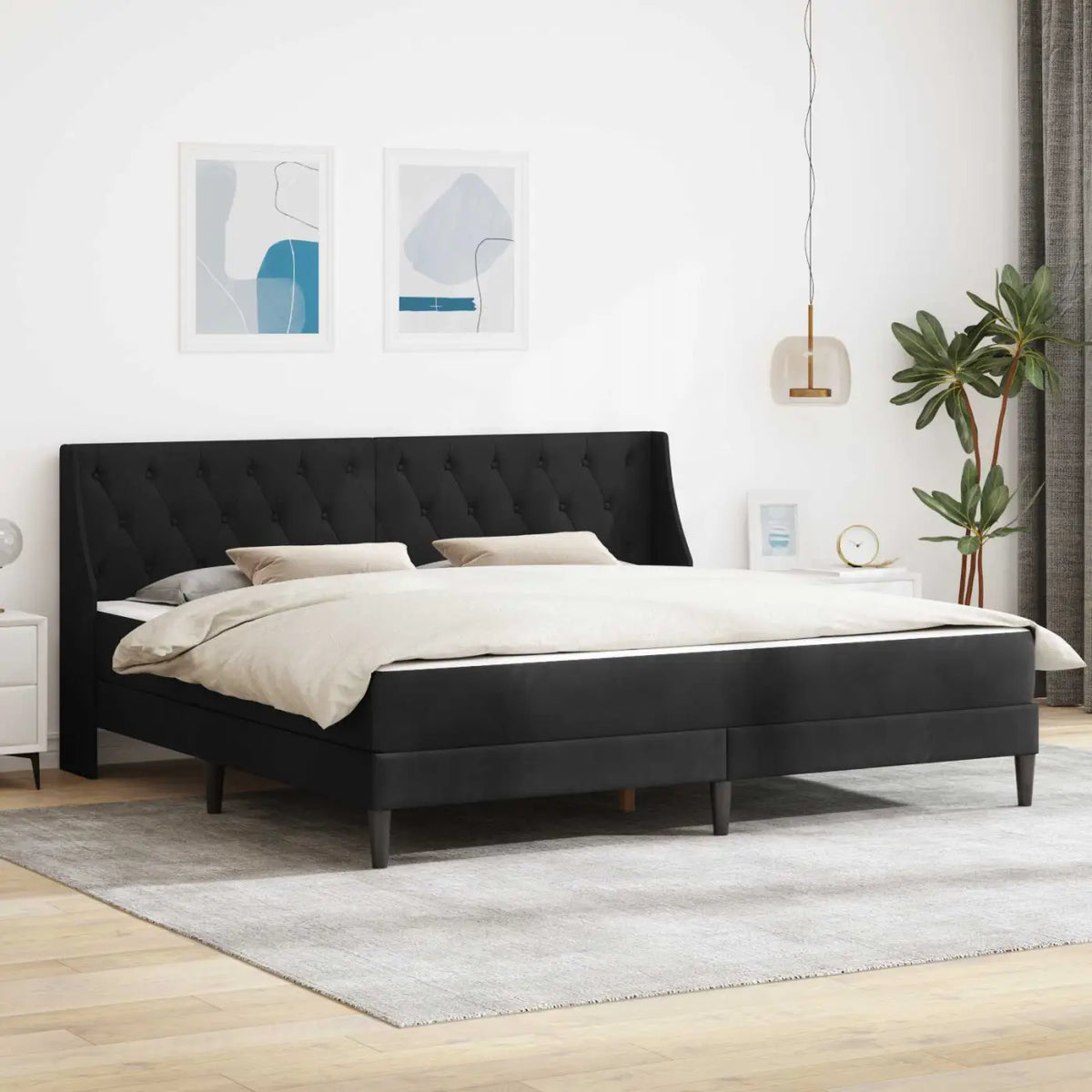 Cadre de lit avec matelas Noir 200 x 200 cm Velours - XIOS