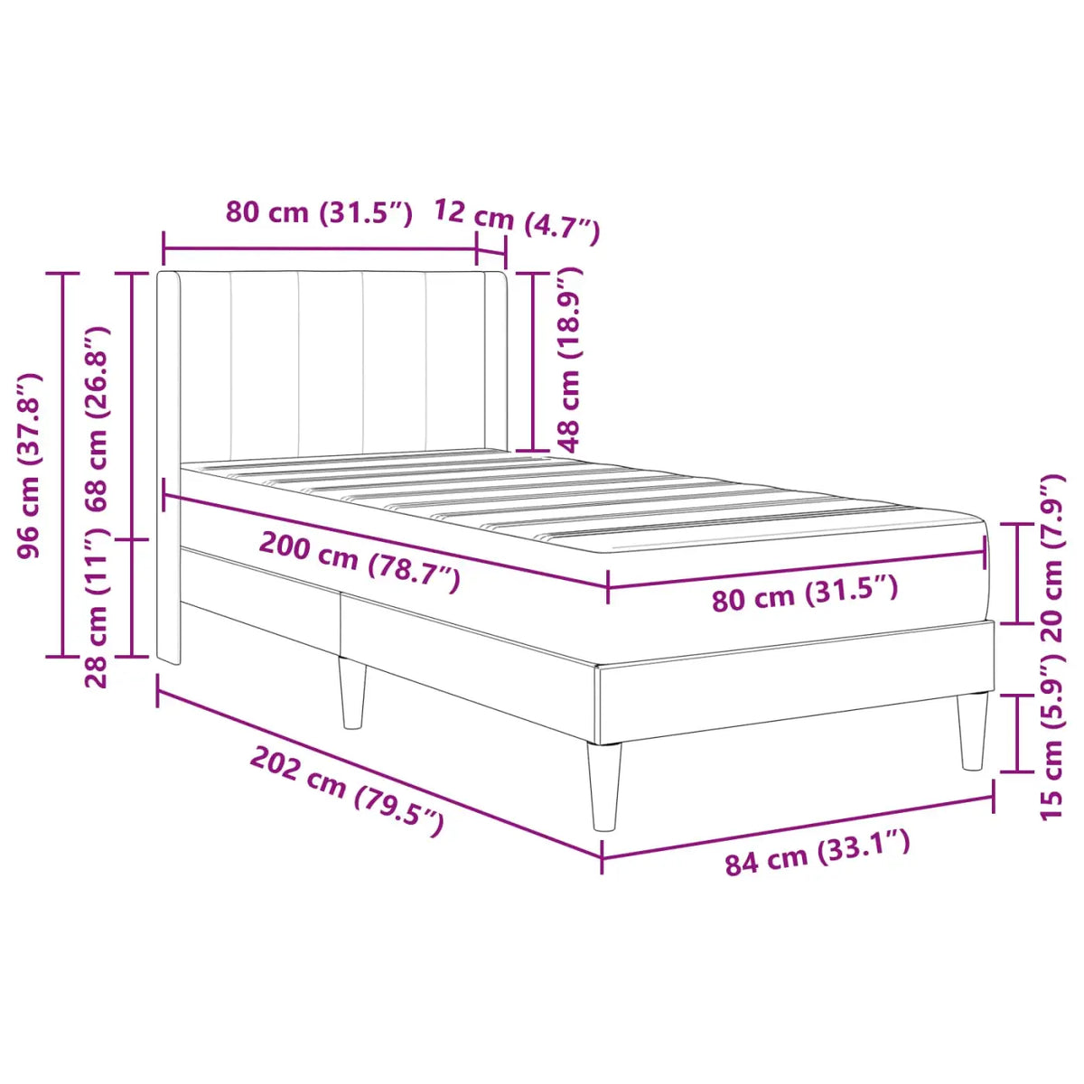 Cadre de lit avec matelas Gris clair 80 x 200 cm Velours - XIOS