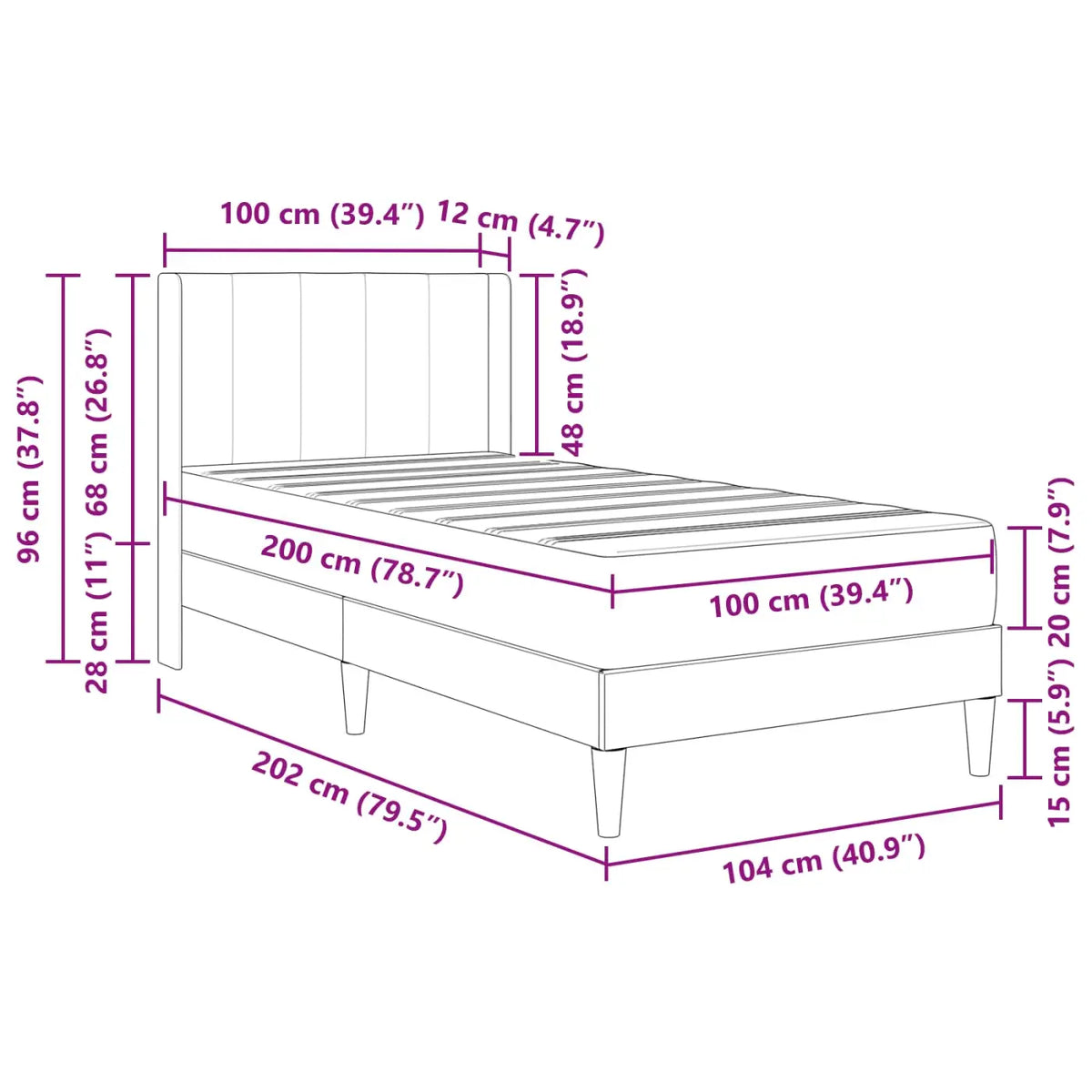 Cadre de lit avec matelas Vert foncé 100 x 200 cm Velours - XIOS