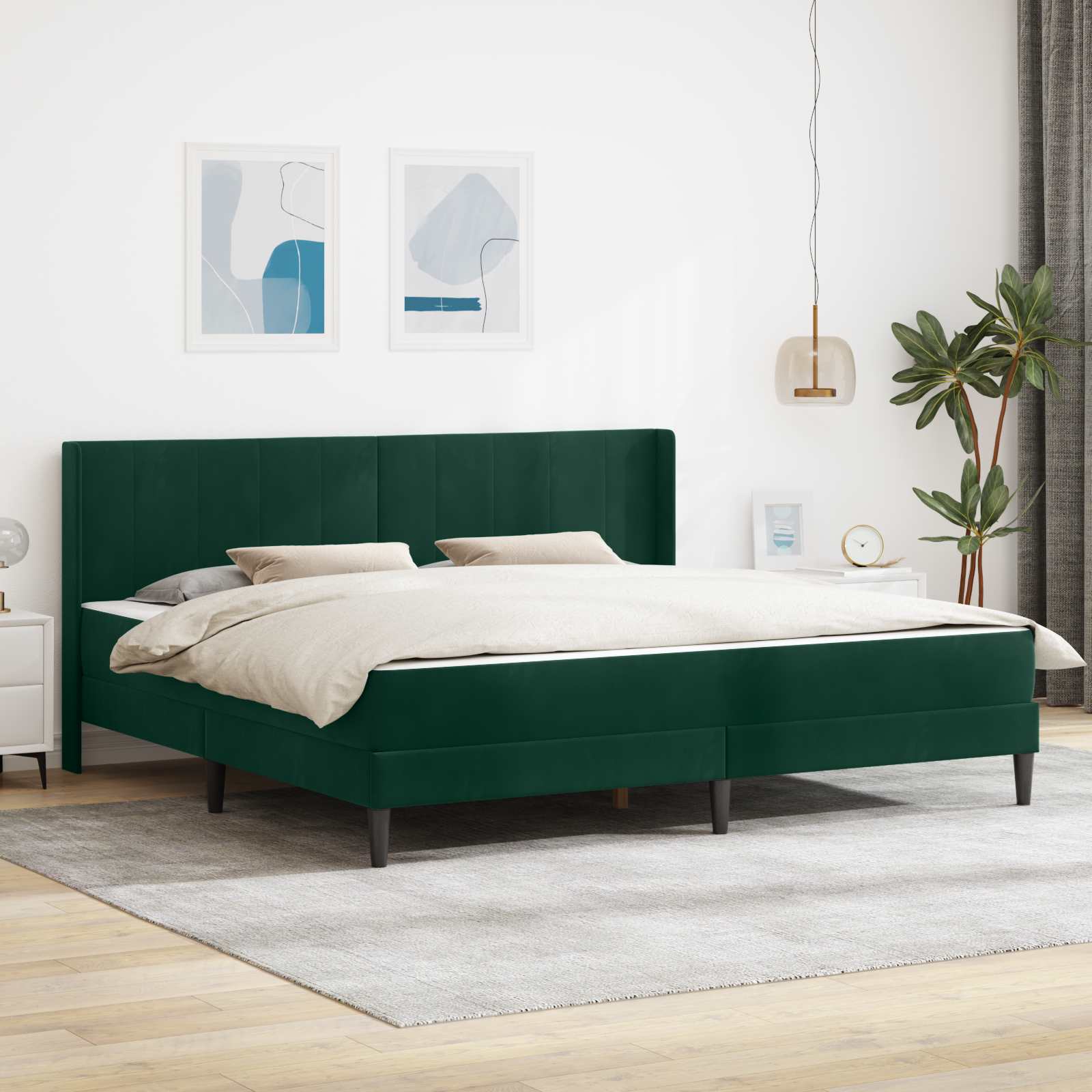 Cadre de lit avec matelas Vert foncé 200 x 200 cm Velours - XIOS
