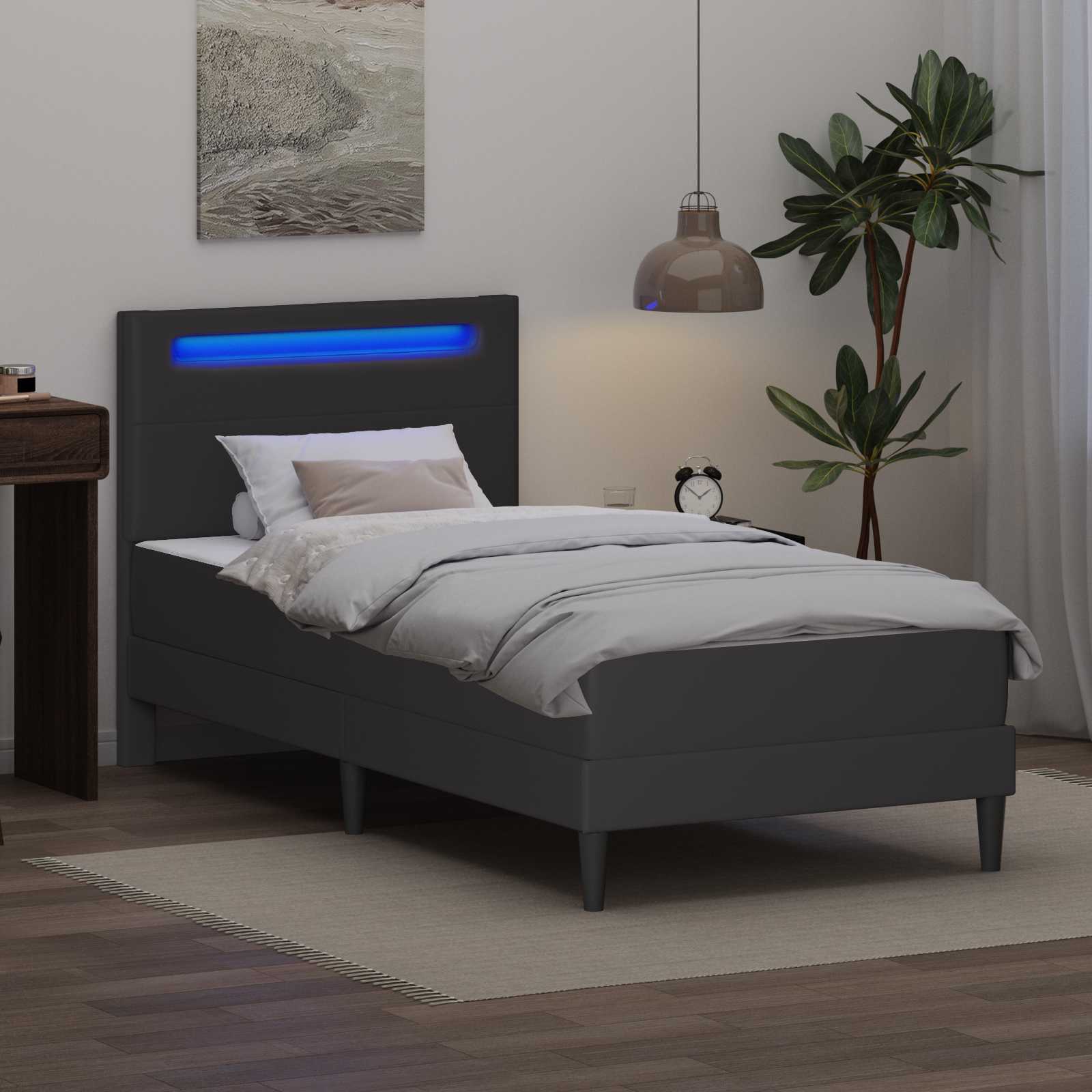 Cadre de lit avec bandes LED Gris 90 x 190 cm Simili cuir - XIOS