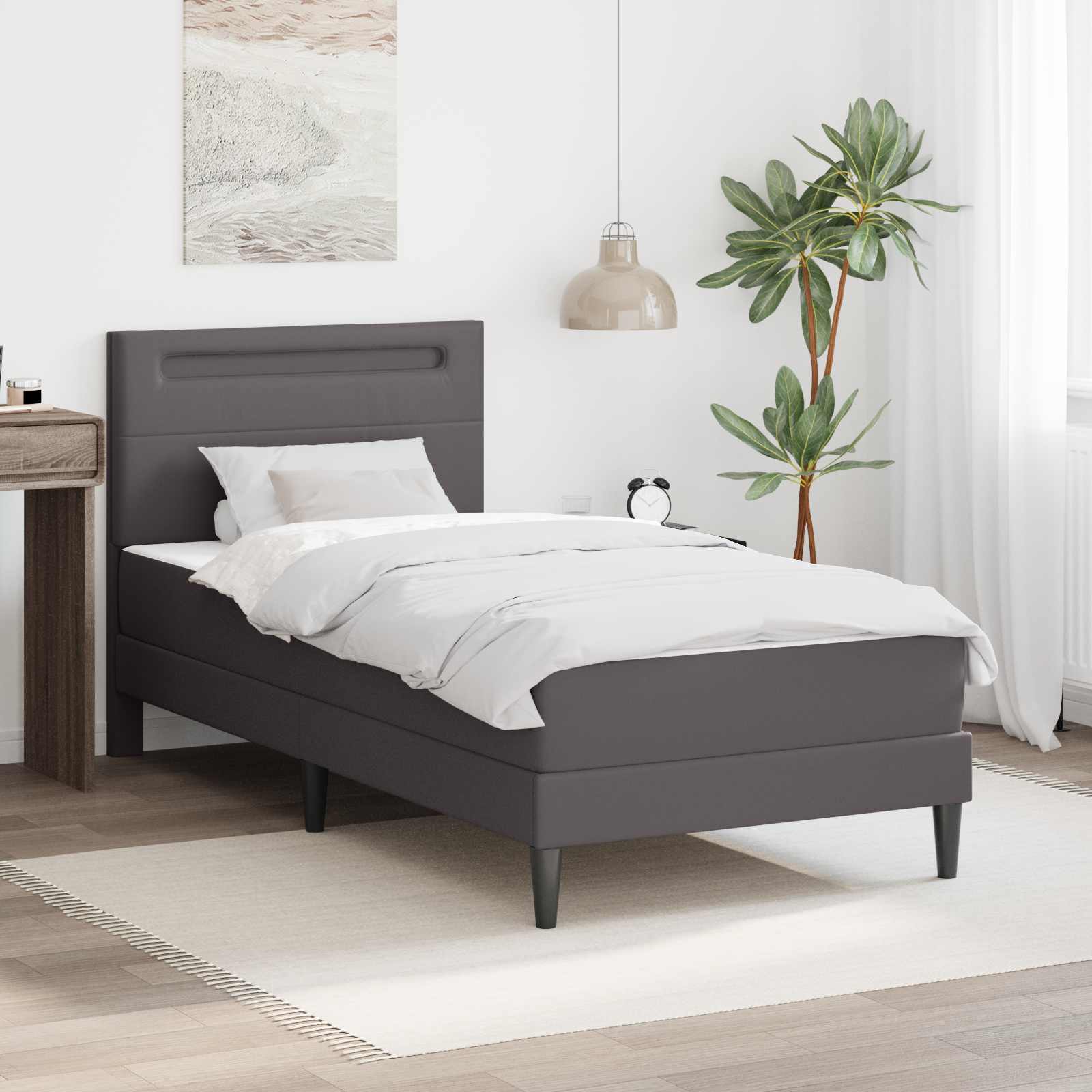 Cadre de lit avec bandes LED Gris 90 x 190 cm Simili cuir - XIOS