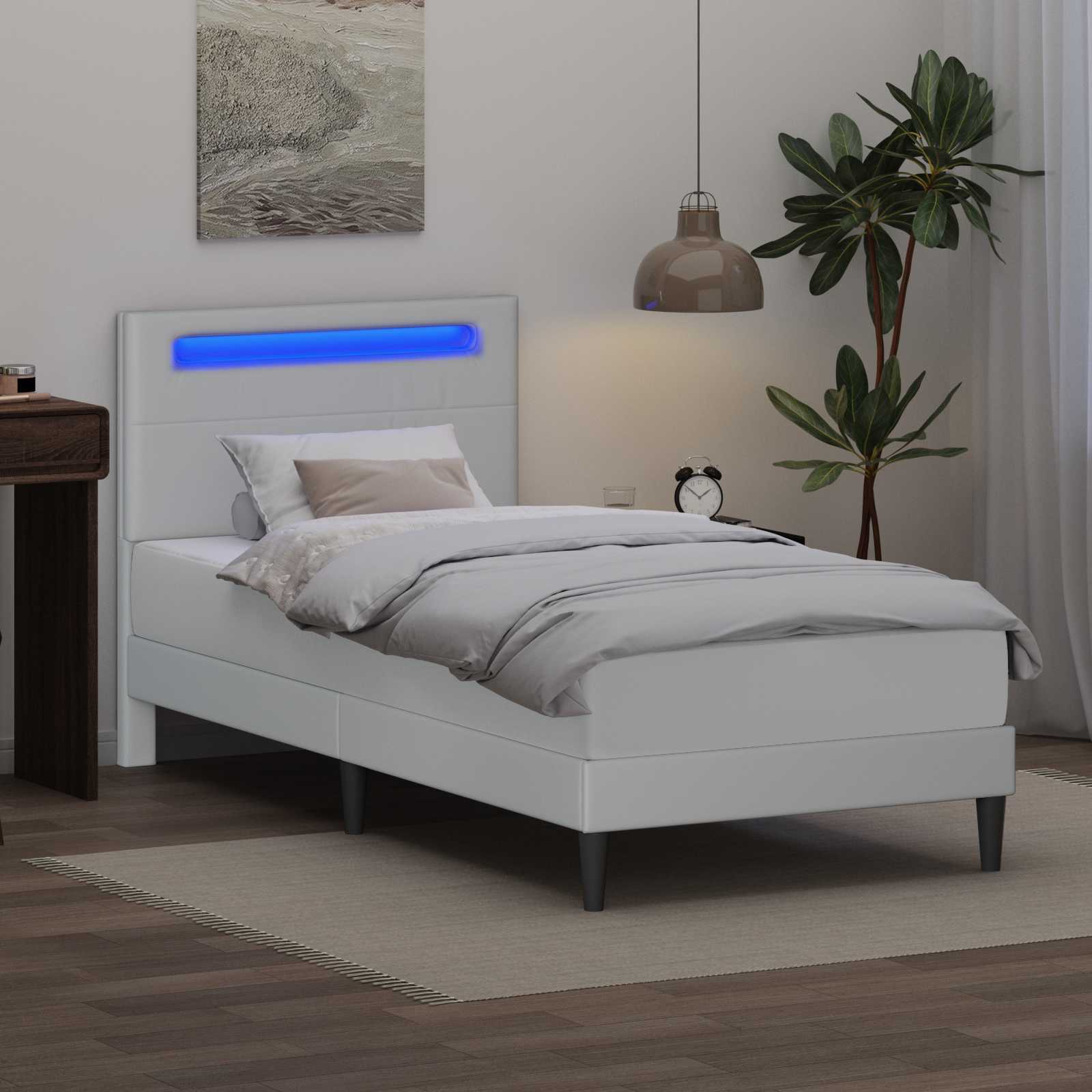 Cadre de lit avec bandes LED Blanc 90 x 190 cm Simili cuir - XIOS