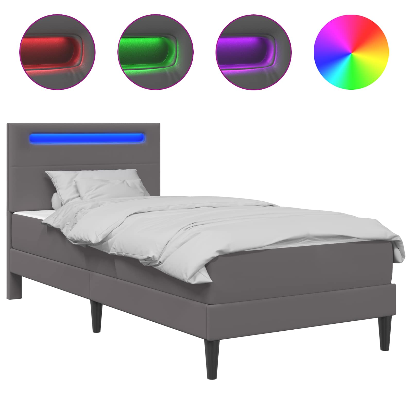 Cadre de lit avec bandes LED Gris 90 x 200 cm Simili cuir - XIOS