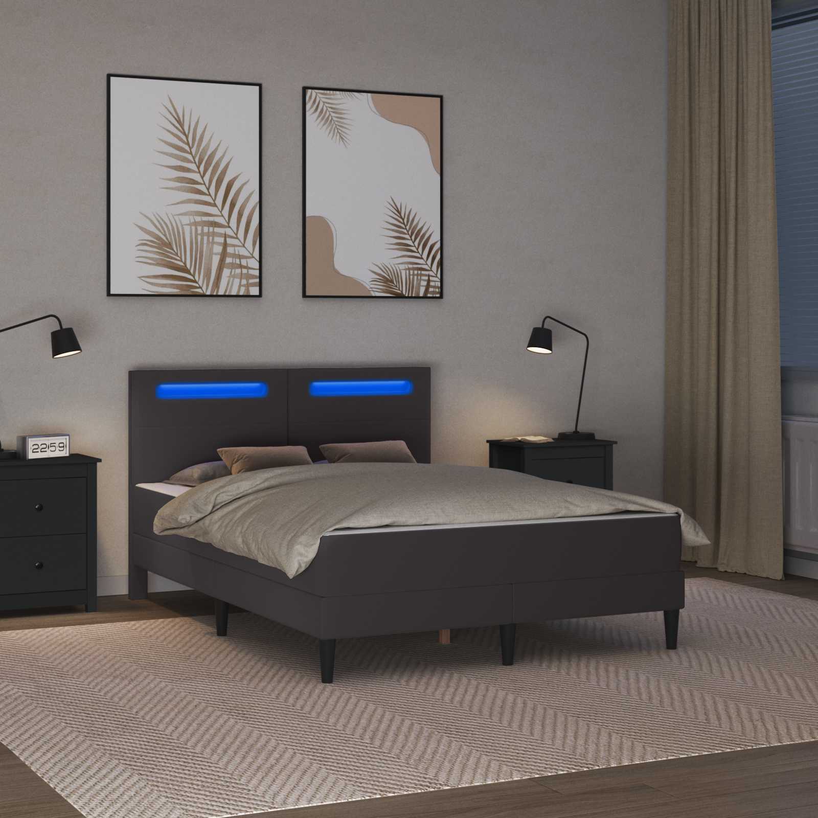 Cadre de lit avec bandes LED Gris 140 x 190 cm Simili cuir - XIOS