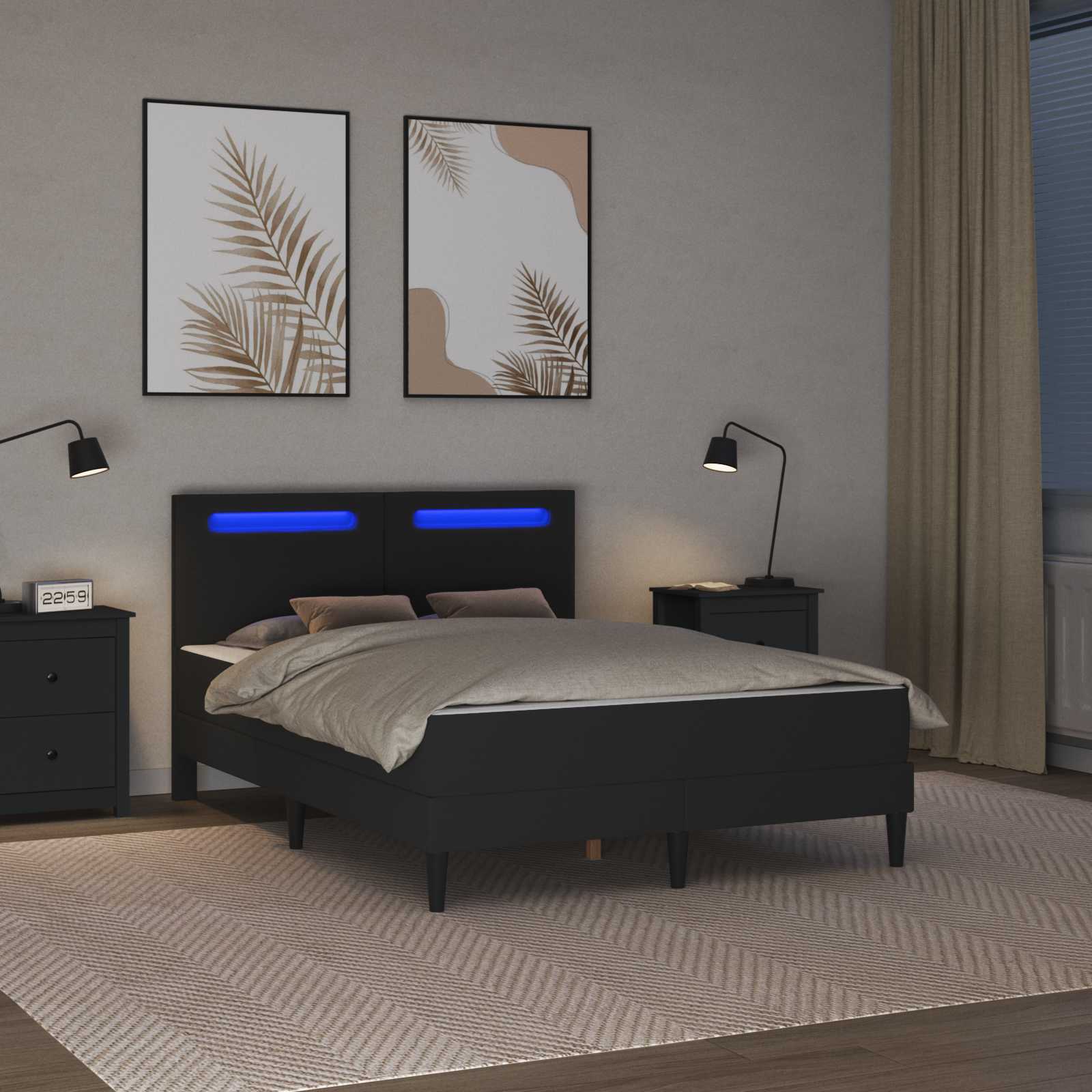 Cadre de lit avec bandes LED Noir 140 x 190 cm Simili cuir - XIOS