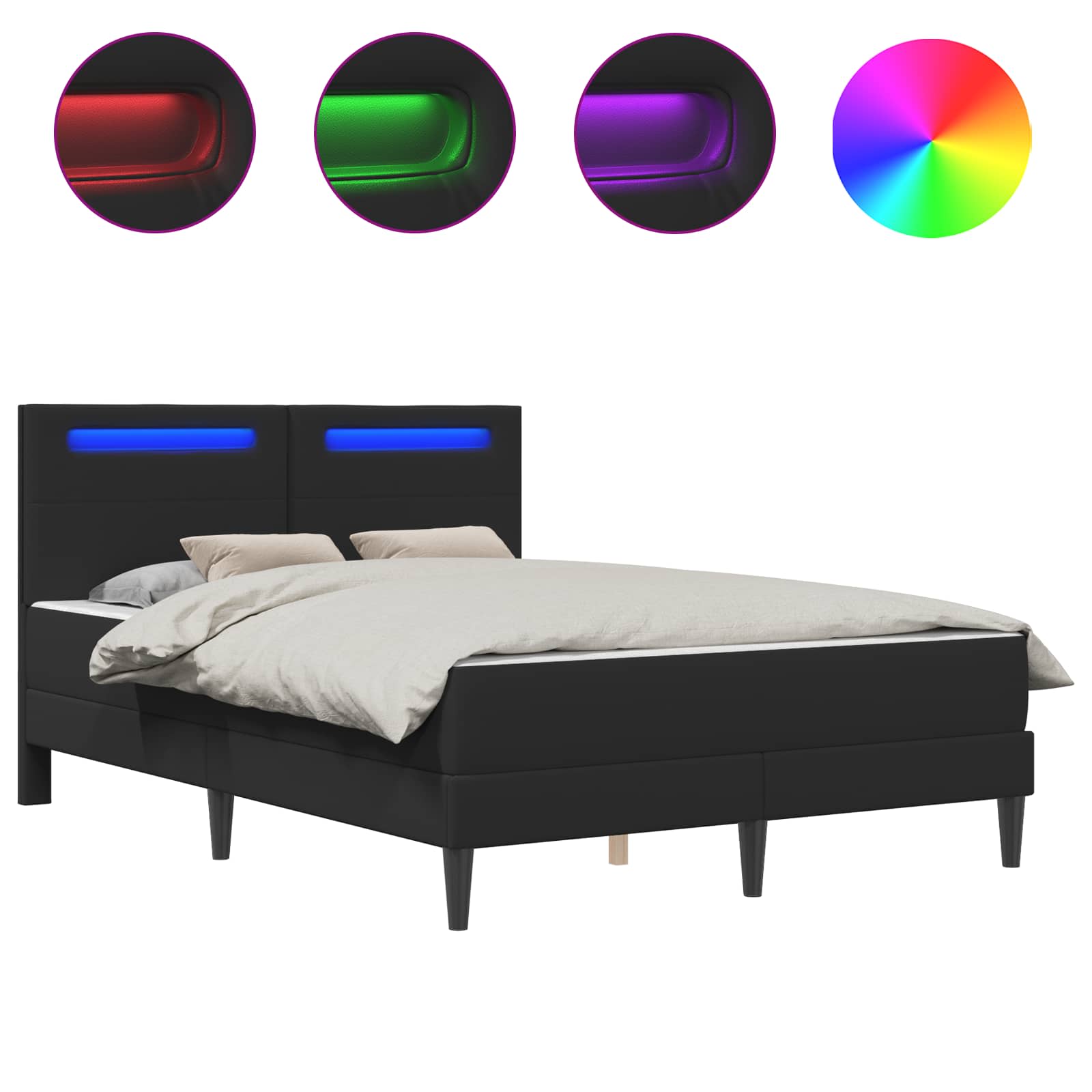 Cadre de lit avec bandes LED Noir 140 x 190 cm Simili cuir - XIOS