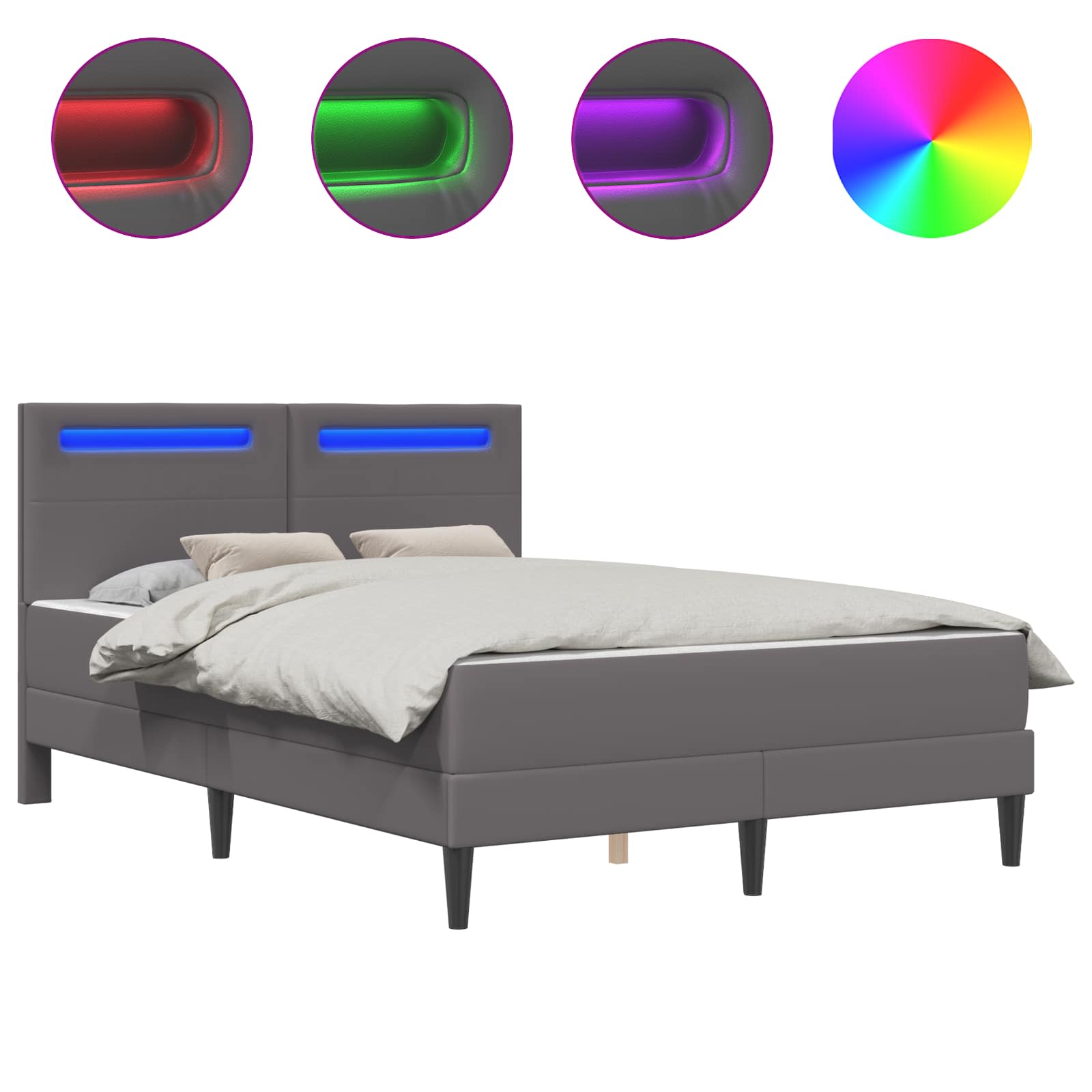Cadre de lit avec bandes LED Gris 140 x 200 cm Simili cuir - XIOS