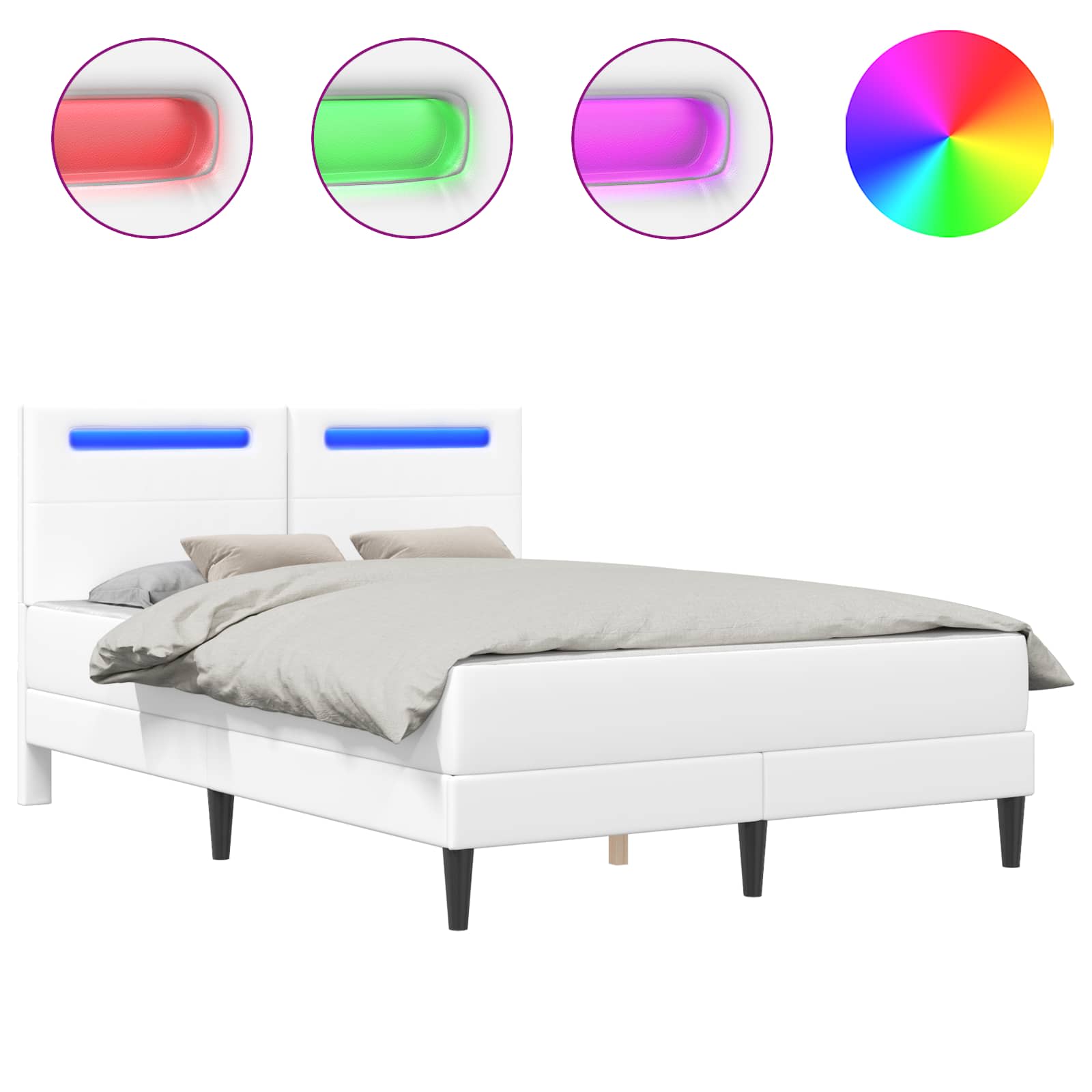 Cadre de lit avec bandes LED Blanc 160 x 200 cm Simili cuir - XIOS