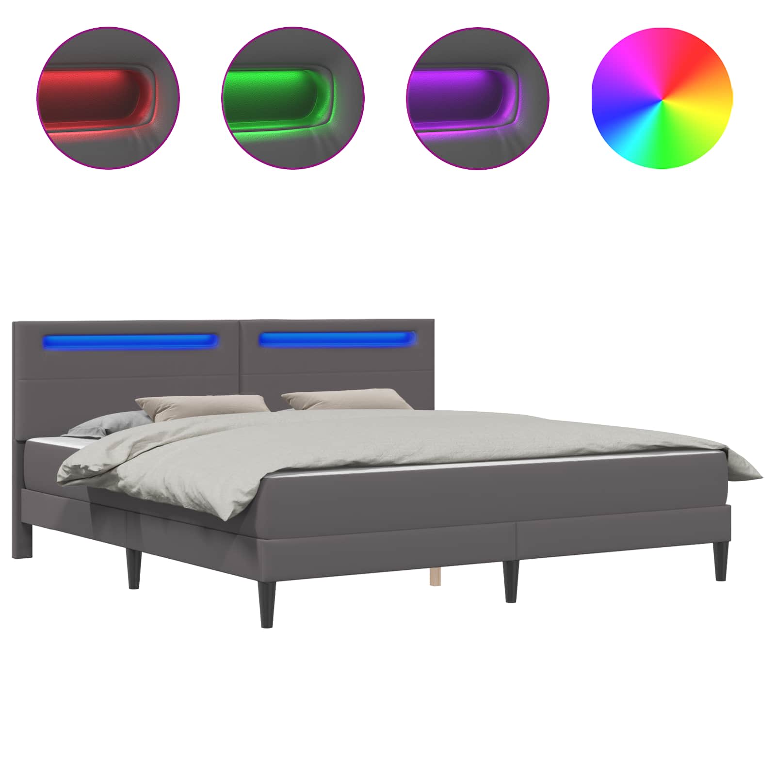 Cadre de lit avec bandes LED Gris 180 x 200 cm Simili cuir - XIOS