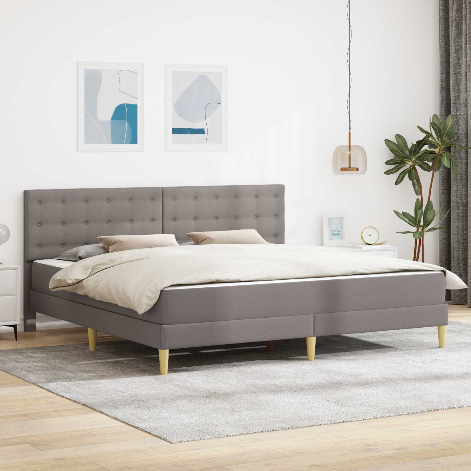 Cadre de lit avec matelas Taupe 180 x 200 cm tissu - XIOS